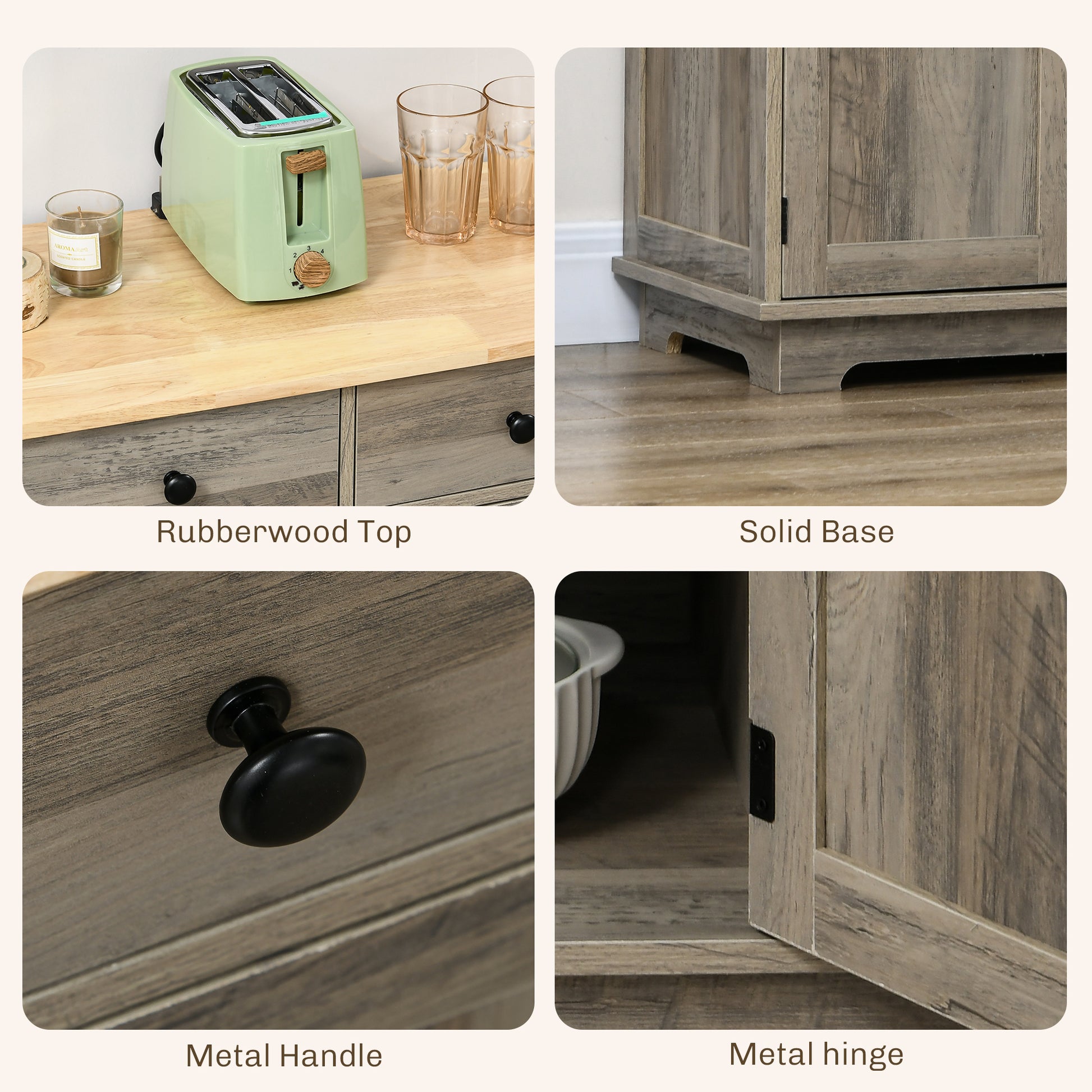 Modern Grey Sideboard with Storage, Buffet Cabinet, Adjustable Shelves, Washed Grey-DECOROLALA
