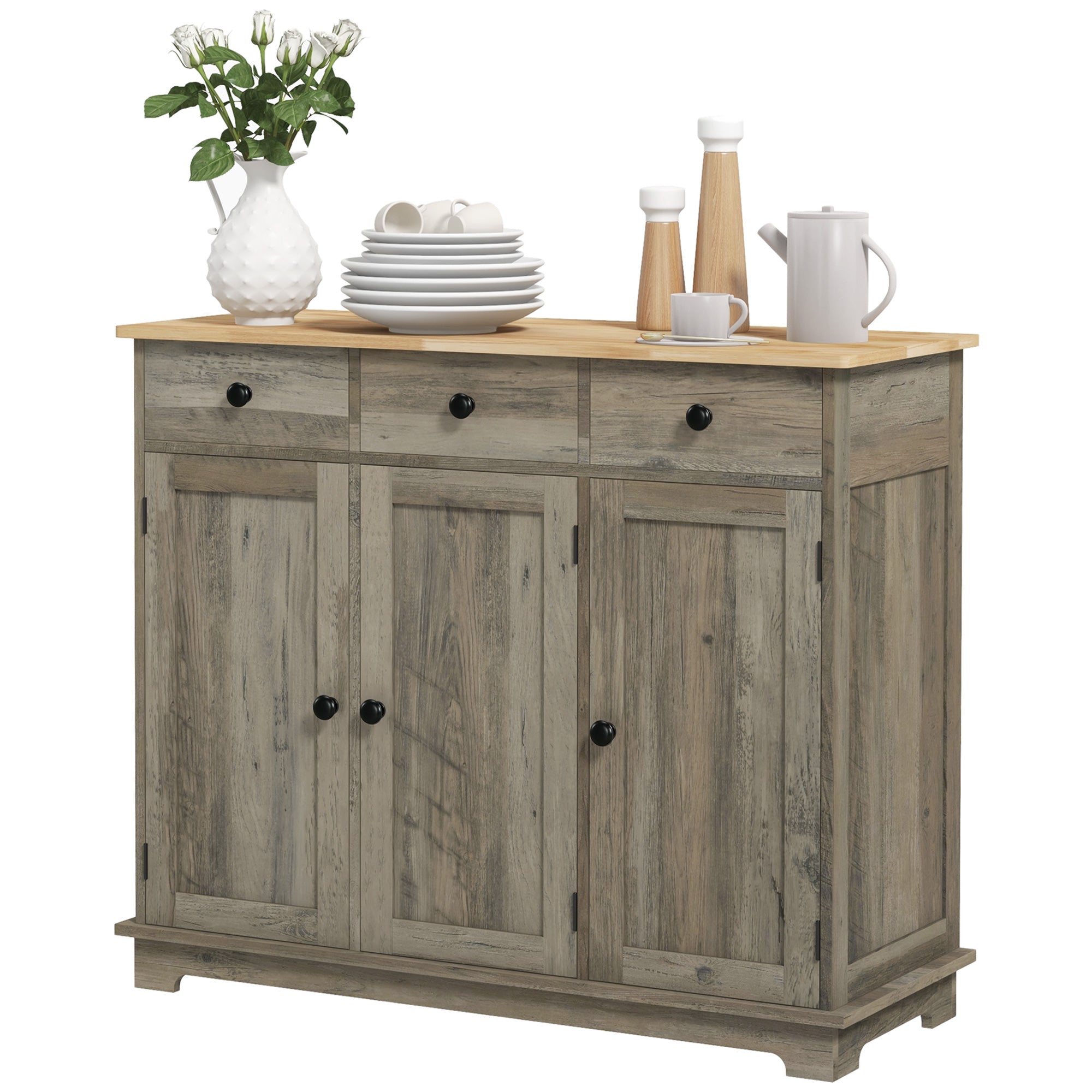 Modern Grey Sideboard with Storage, Buffet Cabinet, Adjustable Shelves, Washed Grey-DECOROLALA