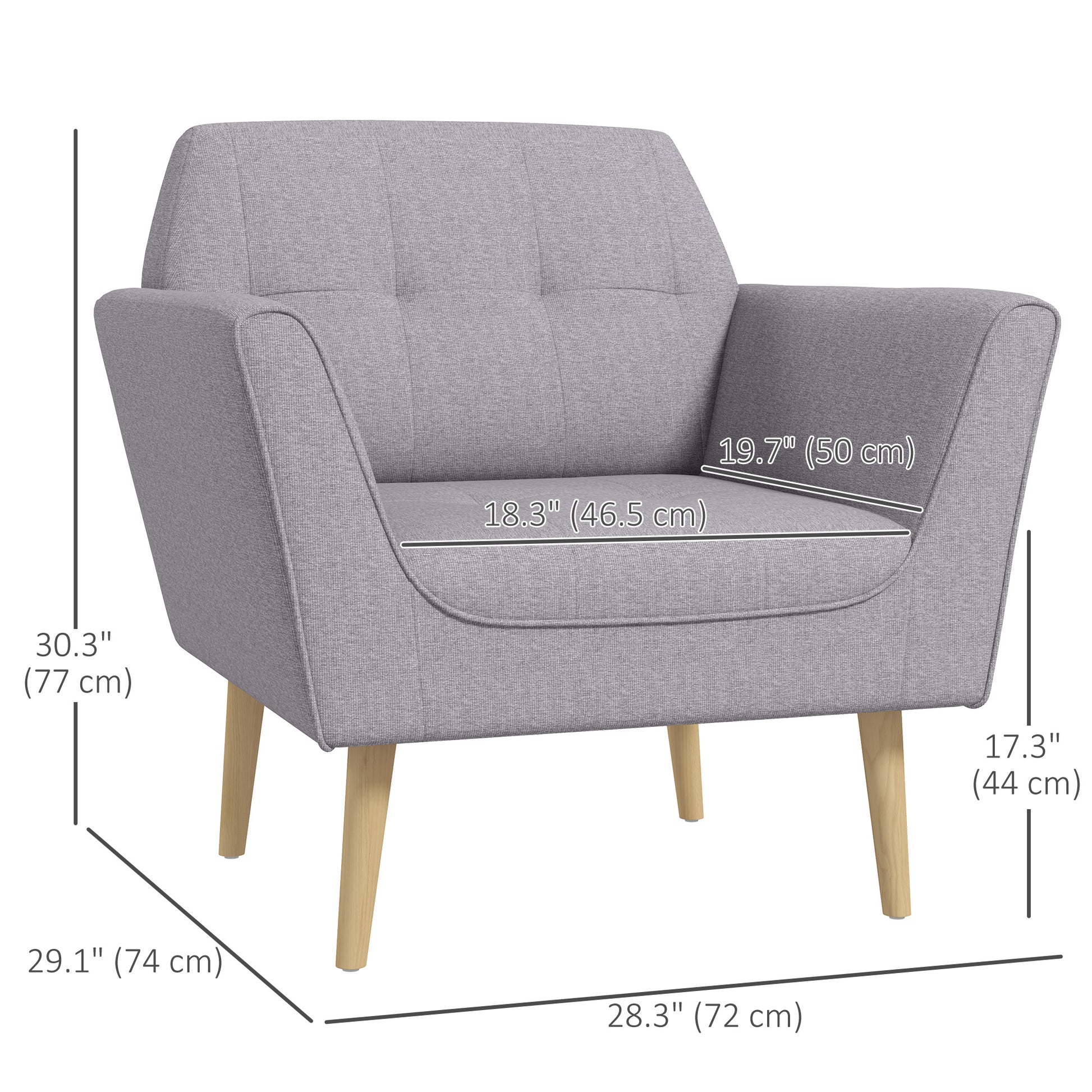 Modern Grey Tufted Accent Chair with Rubber Wood Legs, Upholstered-DECOROLALA