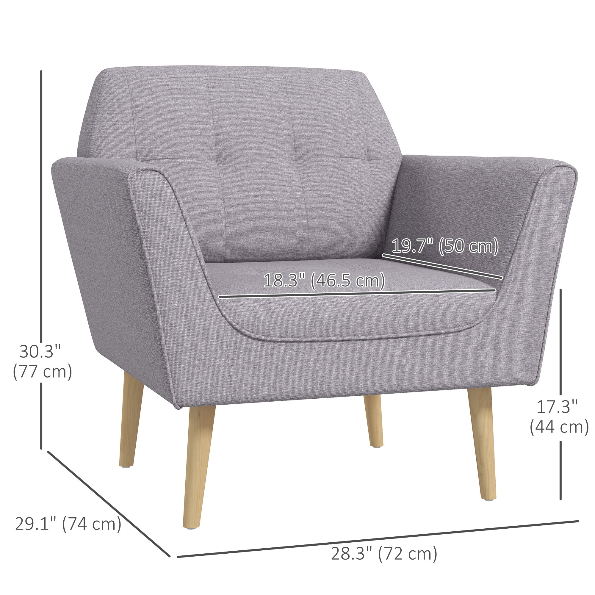 Modern Grey Tufted Accent Chair with Rubber Wood Legs, Upholstered-DECOROLALA
