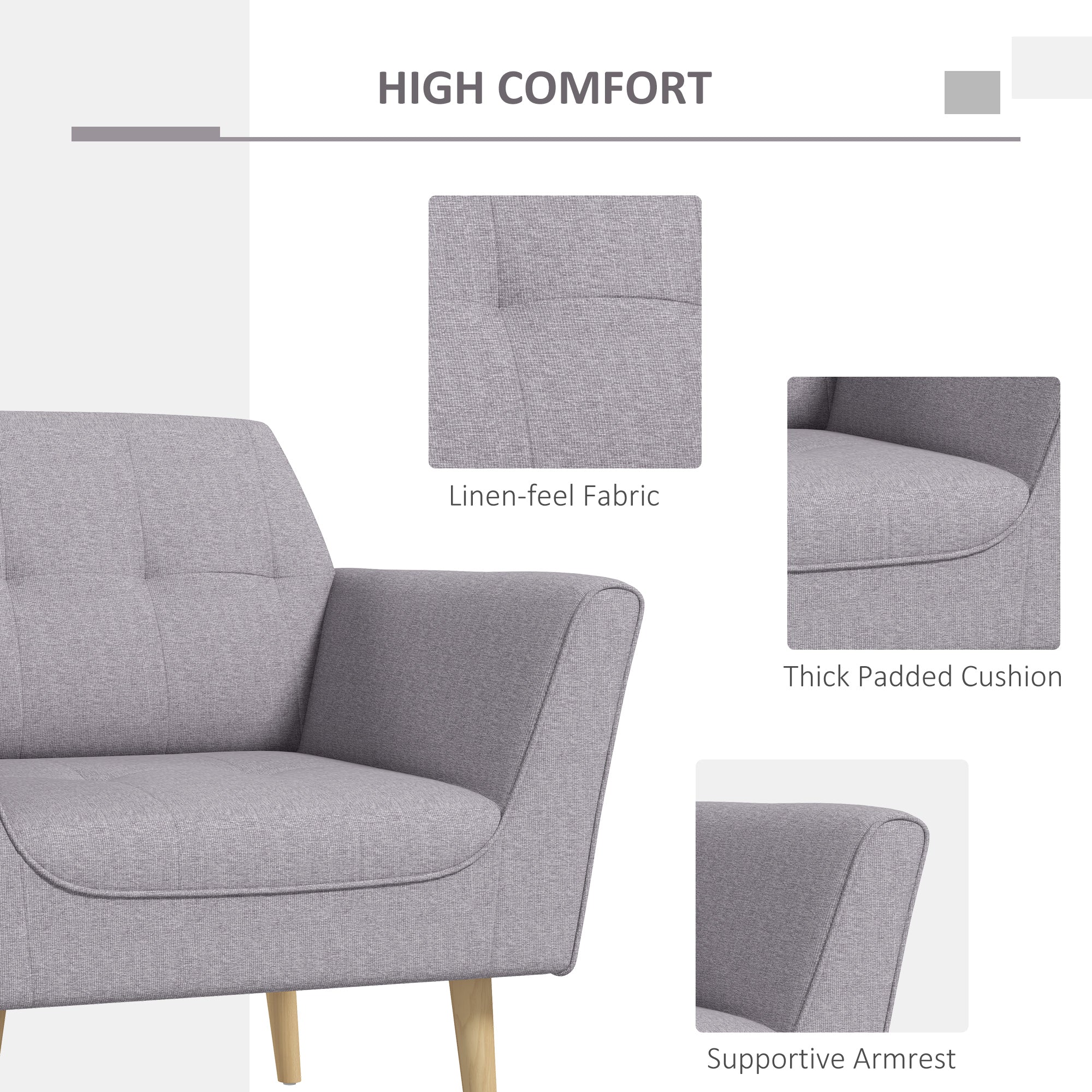 Modern Grey Tufted Accent Chair with Rubber Wood Legs, Upholstered-DECOROLALA