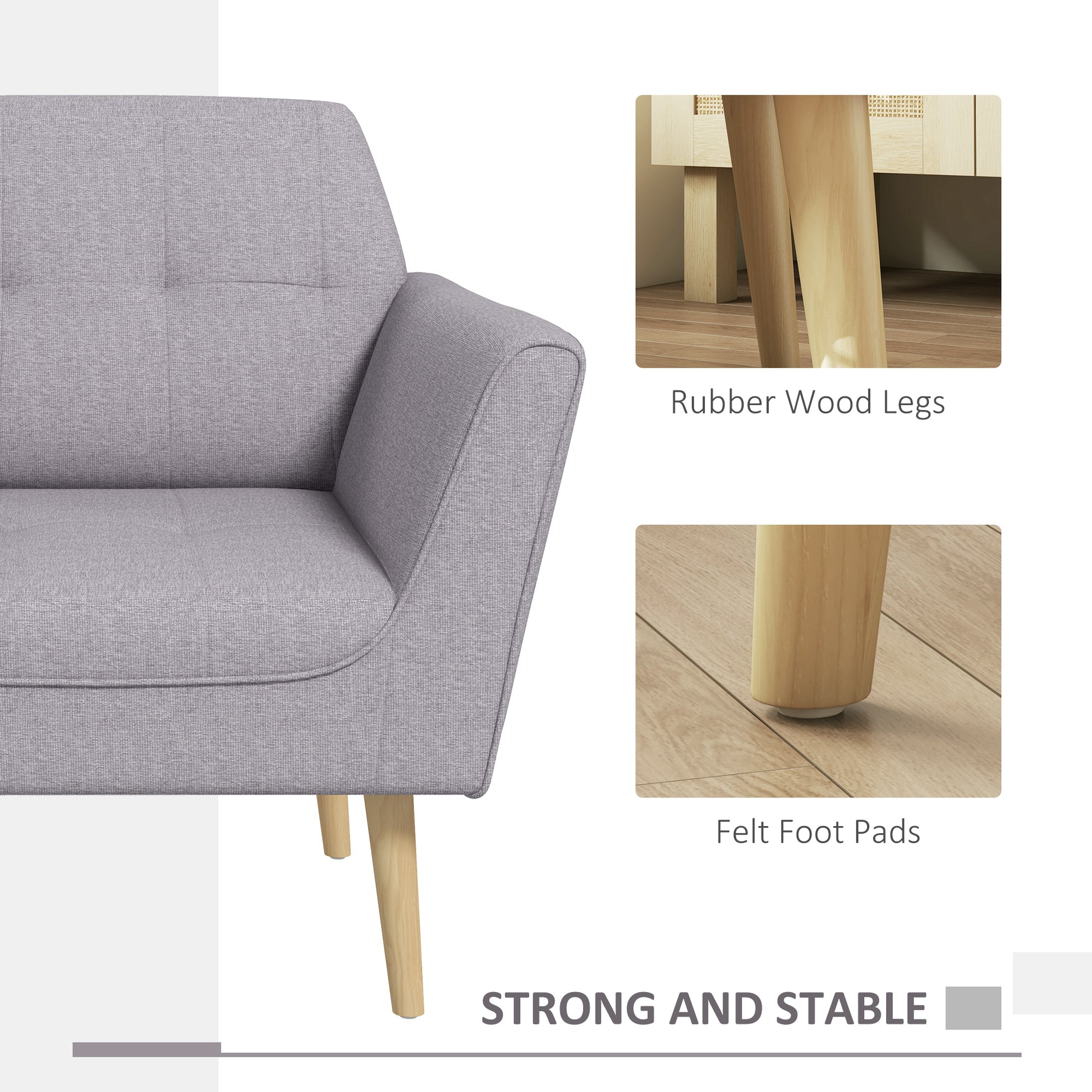 Modern Grey Tufted Accent Chair with Rubber Wood Legs, Upholstered-DECOROLALA