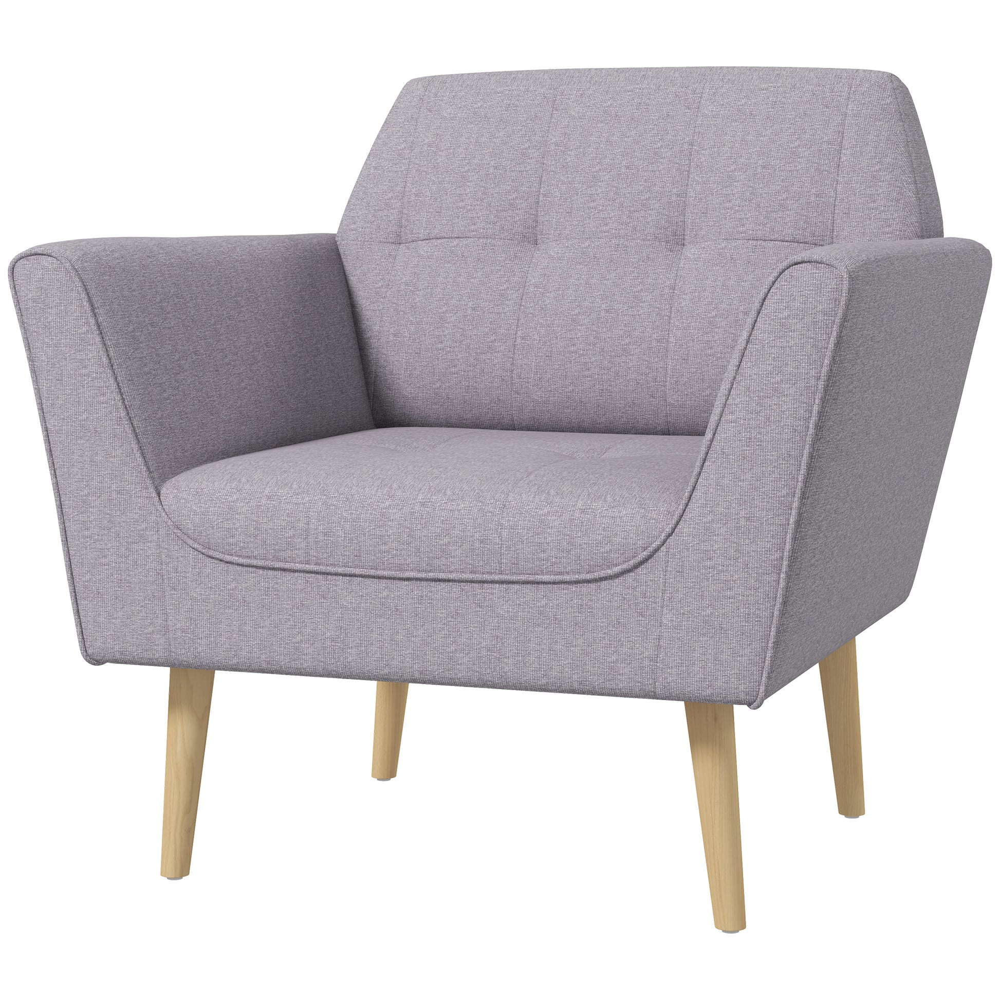 Modern Grey Tufted Accent Chair with Rubber Wood Legs, Upholstered-DECOROLALA