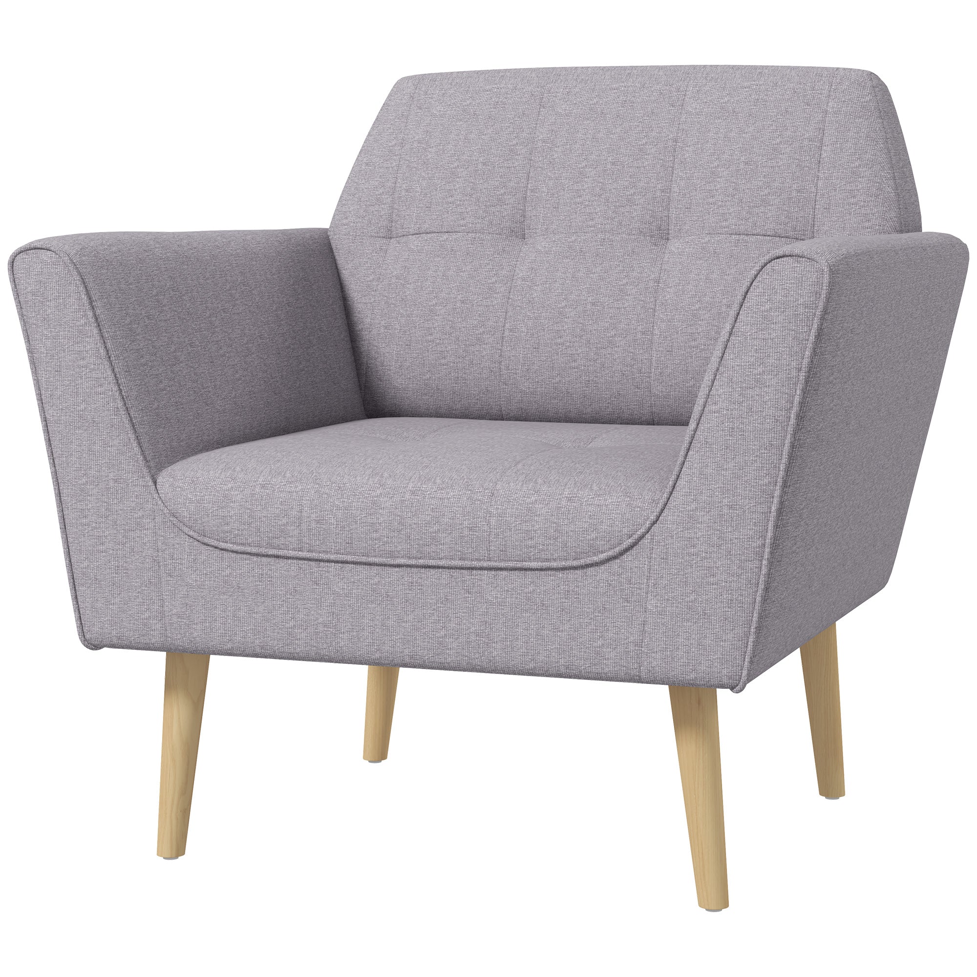 Modern Grey Tufted Accent Chair with Rubber Wood Legs, Upholstered-DECOROLALA