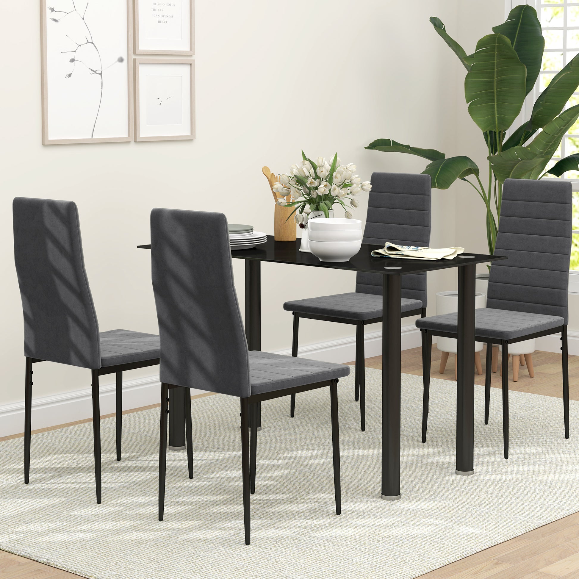 Modern Grey Velvet Dining Chairs, Set of 4 - High Back Metal Legs-Home Furnishings > Kitchen & Dining Furniture > Dining Chairs-DECOROLALA