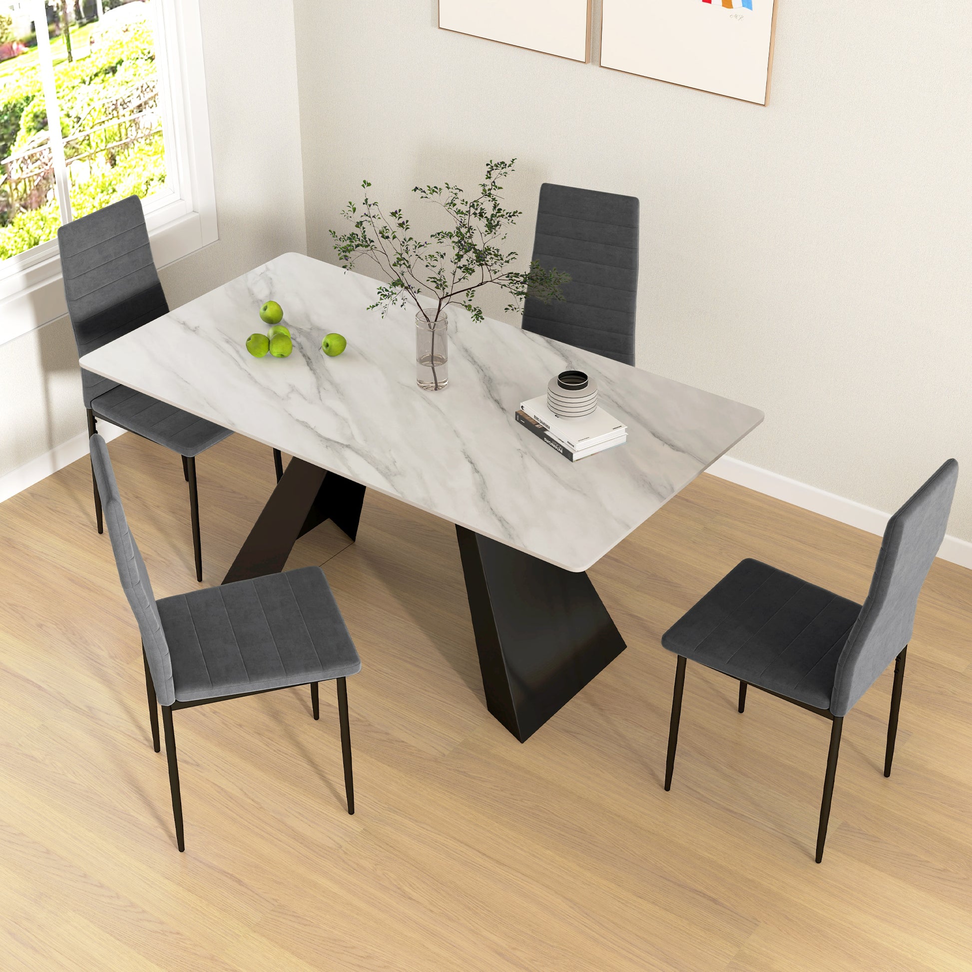 Modern Grey Velvet Dining Chairs, Set of 4 - High Back Metal Legs-Home Furnishings > Kitchen & Dining Furniture > Dining Chairs-DECOROLALA