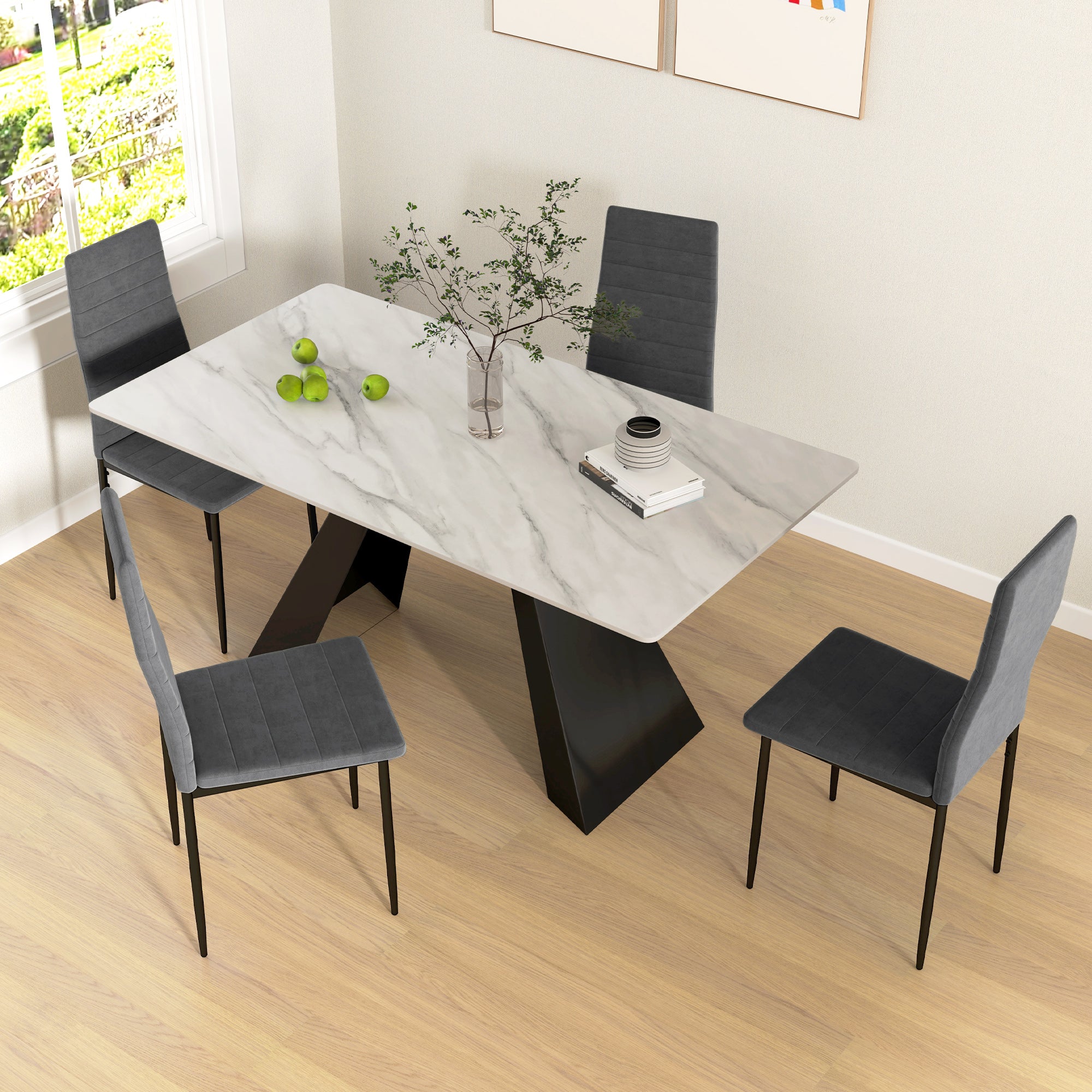 Modern Grey Velvet Dining Chairs, Set of 4 - High Back Metal Legs-Home Furnishings > Kitchen & Dining Furniture > Dining Chairs-DECOROLALA