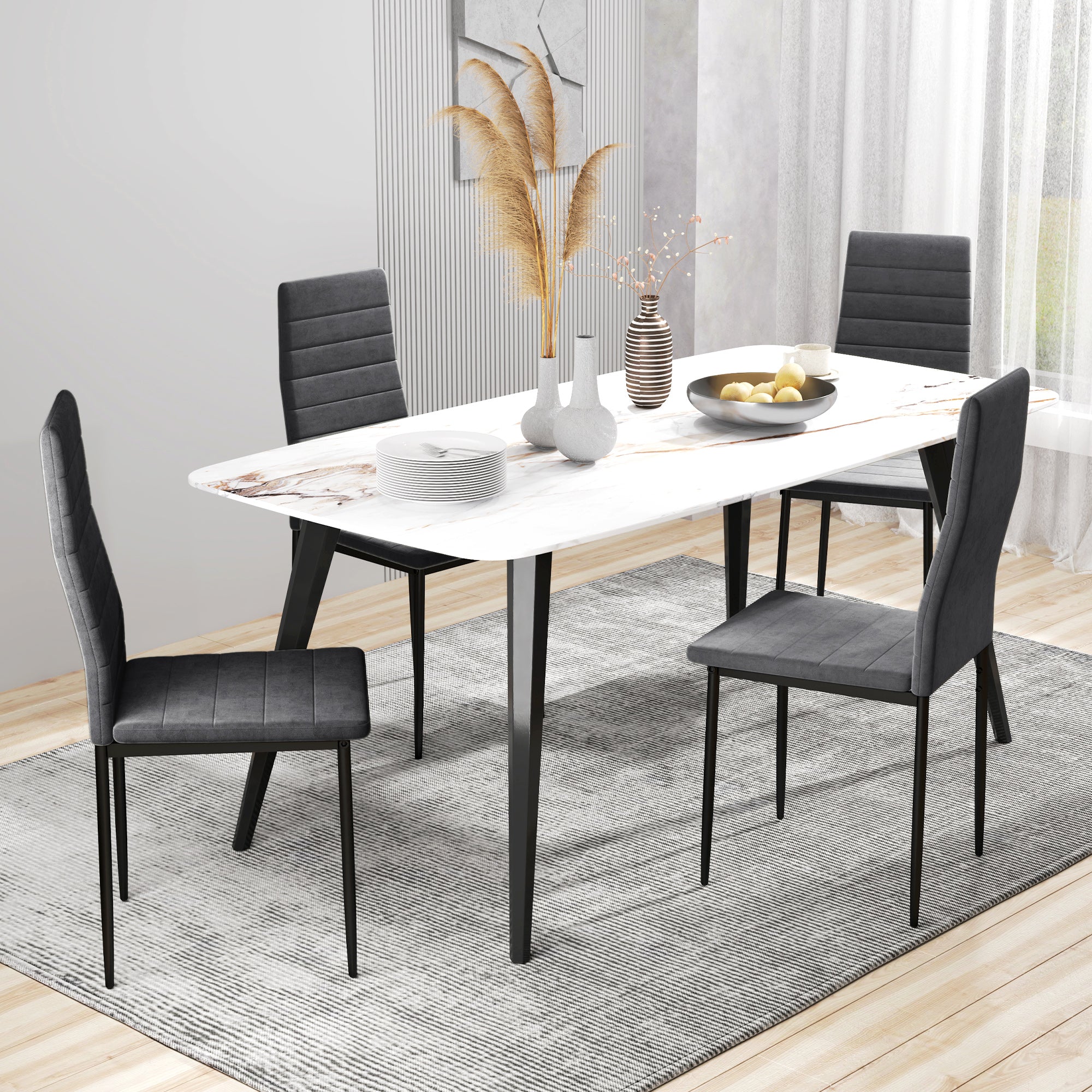 Modern Grey Velvet Dining Chairs, Set of 4 - High Back Metal Legs-Home Furnishings > Kitchen & Dining Furniture > Dining Chairs-DECOROLALA