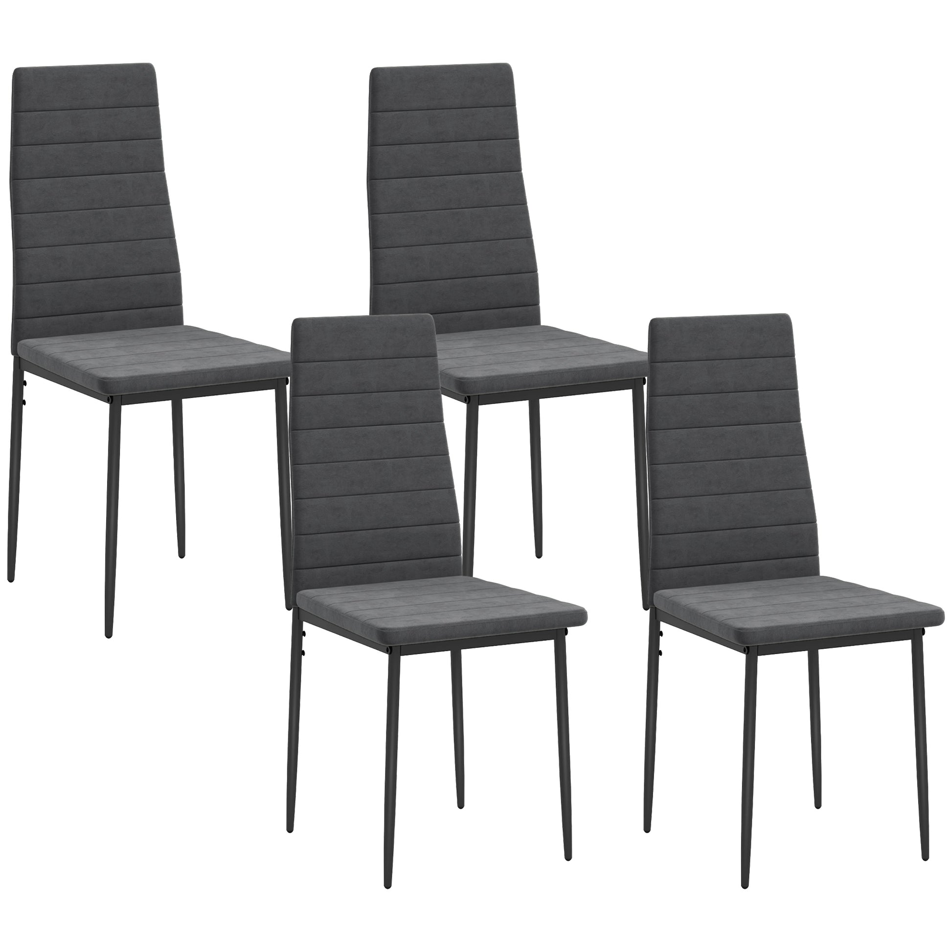 Modern Grey Velvet Dining Chairs, Set of 4 - High Back Metal Legs-Home Furnishings > Kitchen & Dining Furniture > Dining Chairs-DECOROLALA