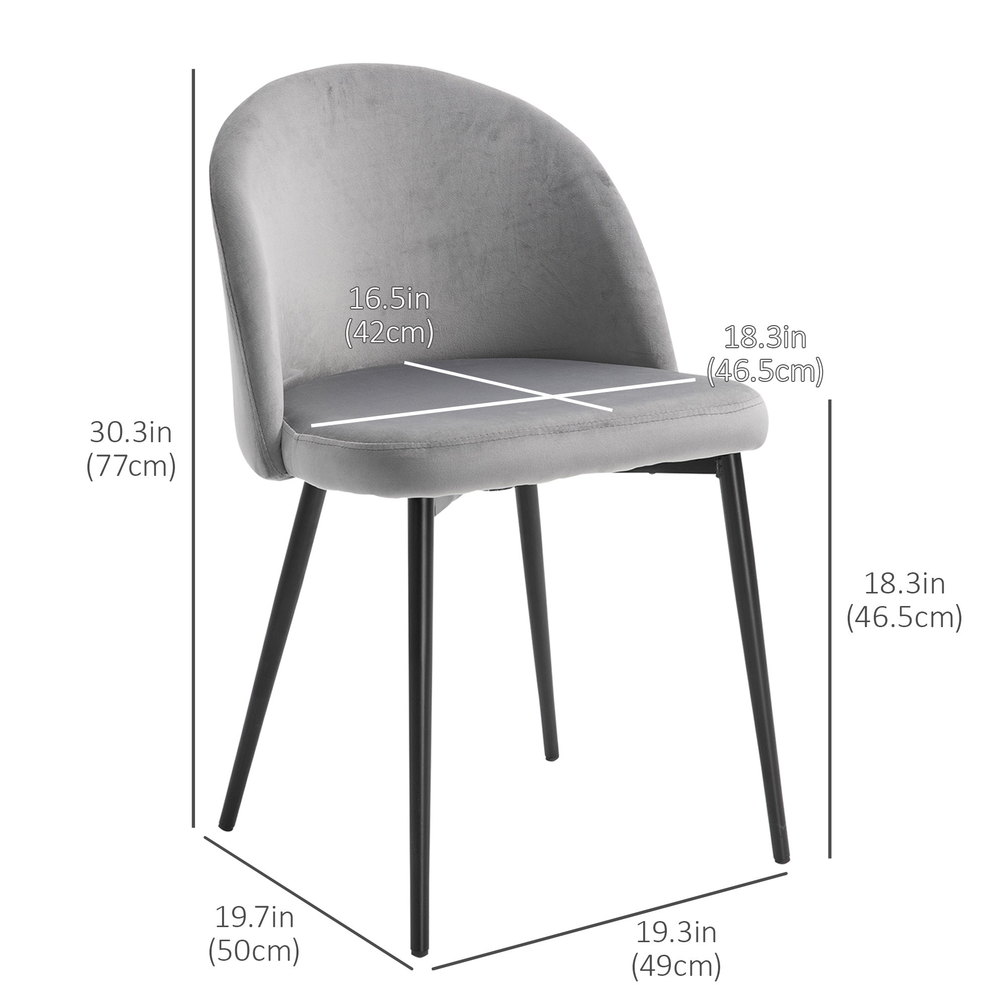 Modern Grey Velvet Dining Chairs, Set of 4, Mid-Back, Living Room Table Chairs-DECOROLALA