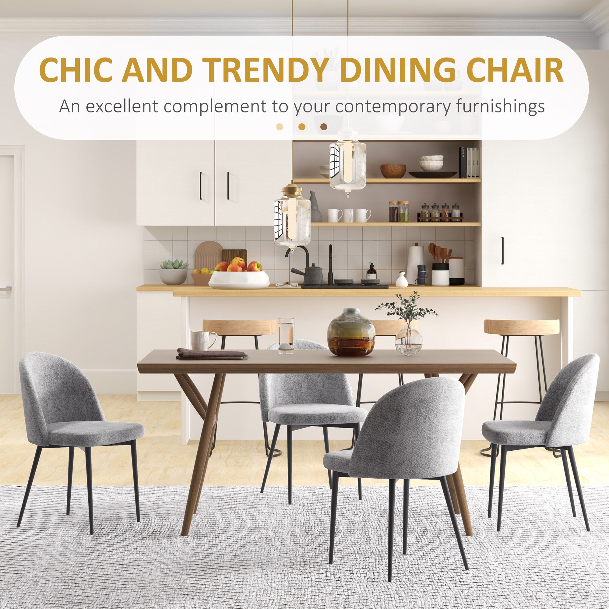 Modern Grey Velvet Dining Chairs, Set of 4, Mid-Back, Living Room Table Chairs-DECOROLALA
