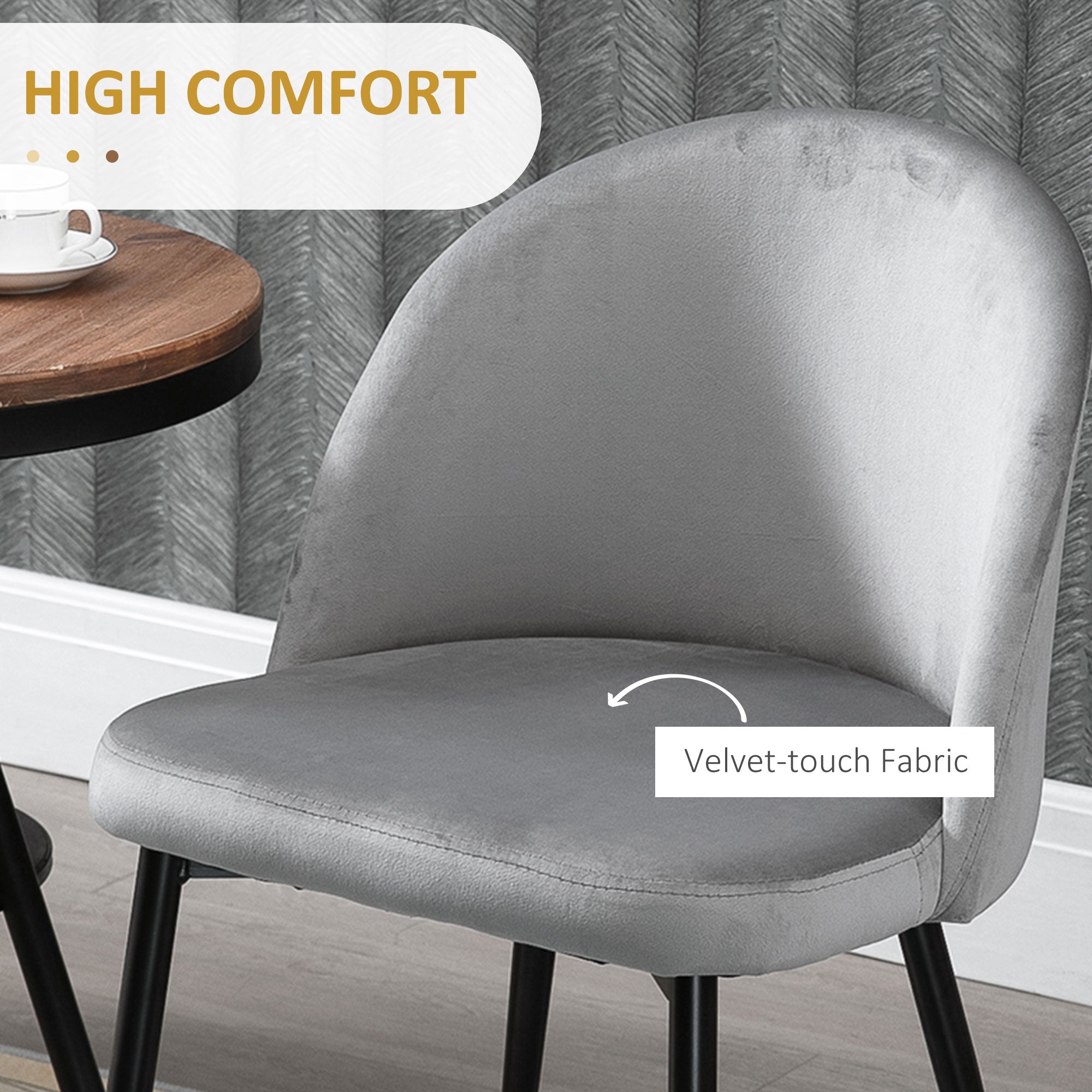 Modern Grey Velvet Dining Chairs, Set of 4, Mid-Back, Living Room Table Chairs-DECOROLALA