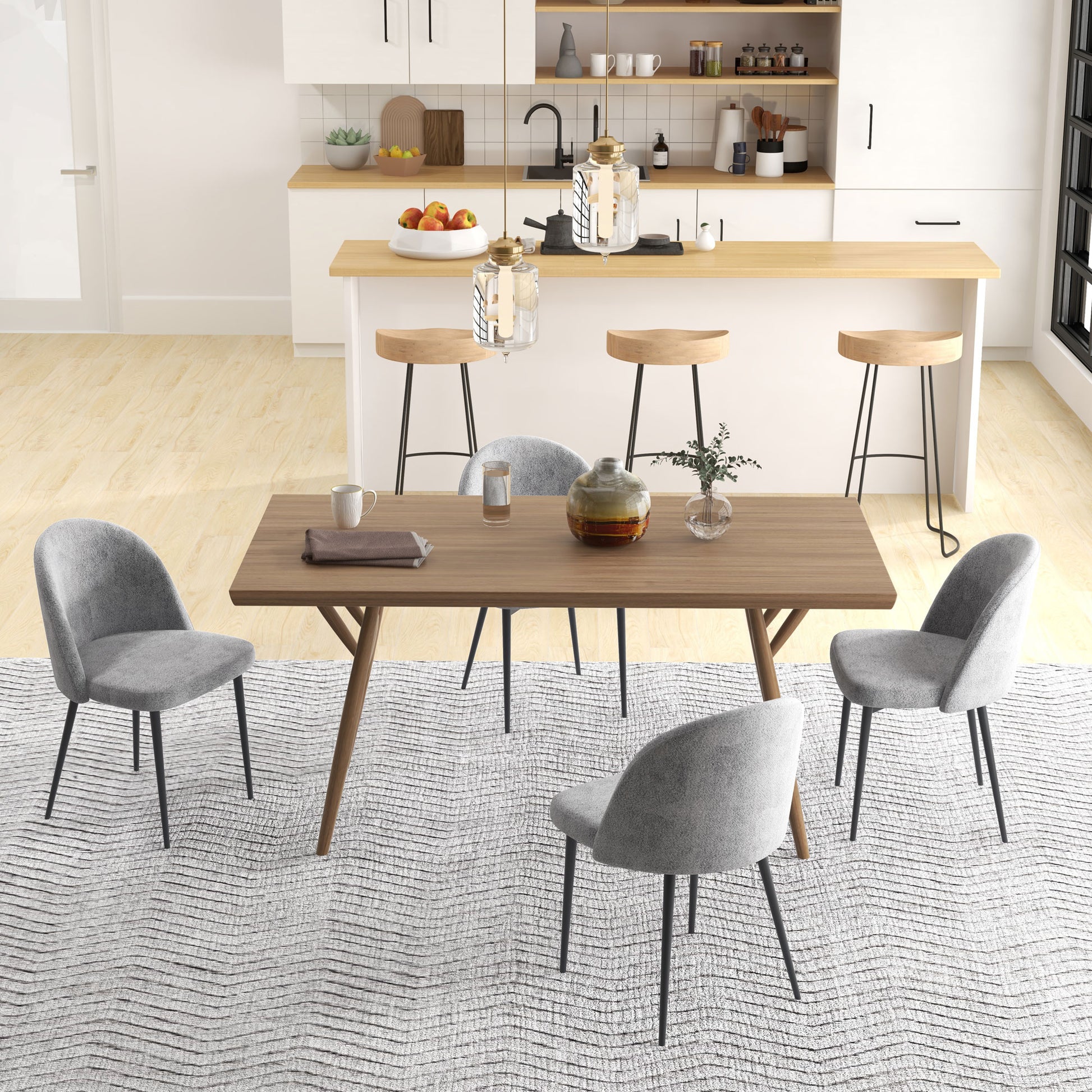 Modern Grey Velvet Dining Chairs, Set of 4, Mid-Back, Living Room Table Chairs-DECOROLALA