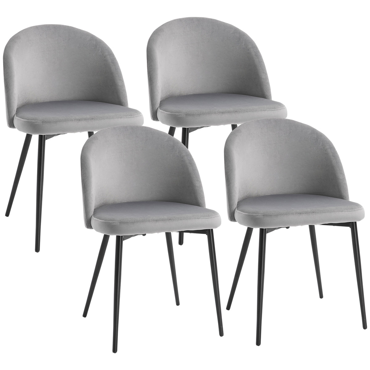 Modern Grey Velvet Dining Chairs, Set of 4, Mid-Back, Living Room Table Chairs-Dining Chairs-DECOROLALA