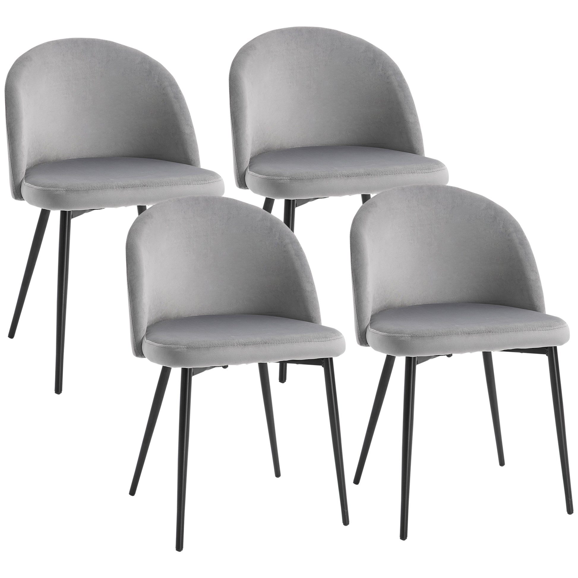 Modern Grey Velvet Dining Chairs, Set of 4, Mid-Back, Living Room Table Chairs-DECOROLALA