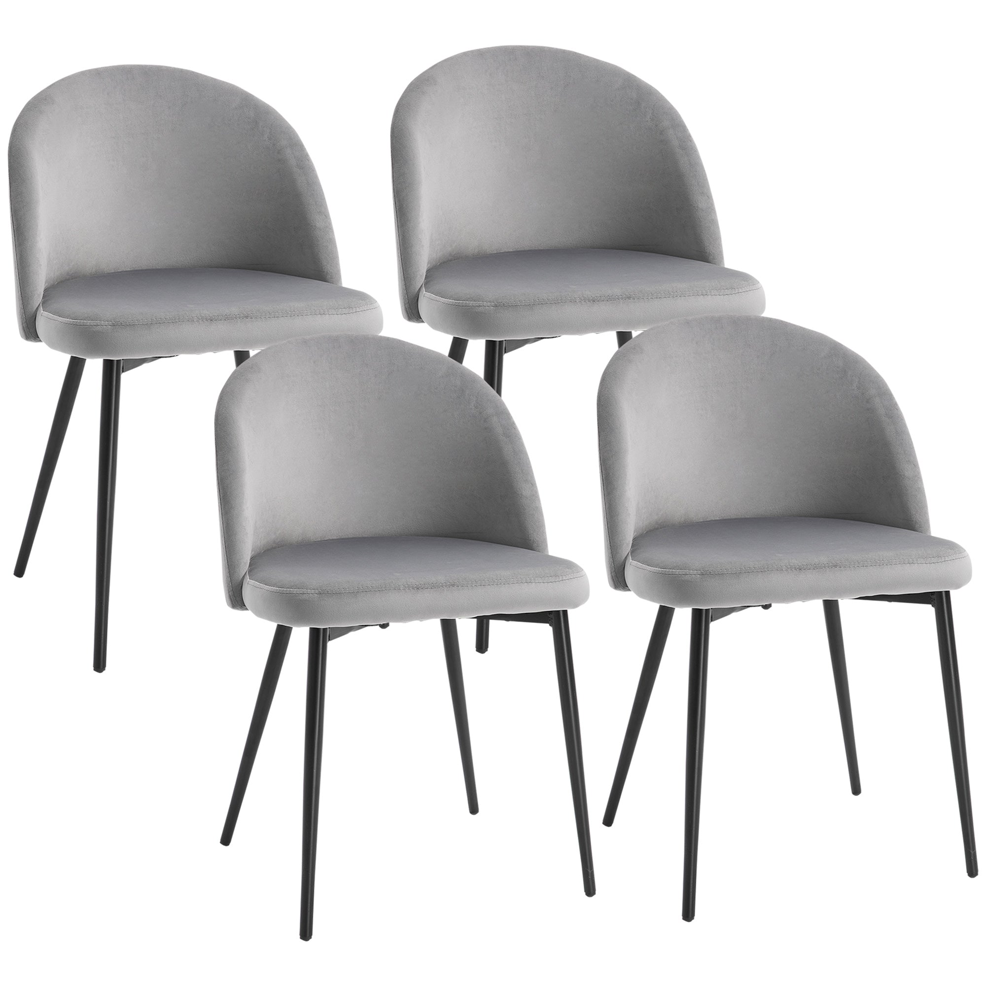 Modern Grey Velvet Dining Chairs, Set of 4, Mid-Back, Living Room Table Chairs-DECOROLALA