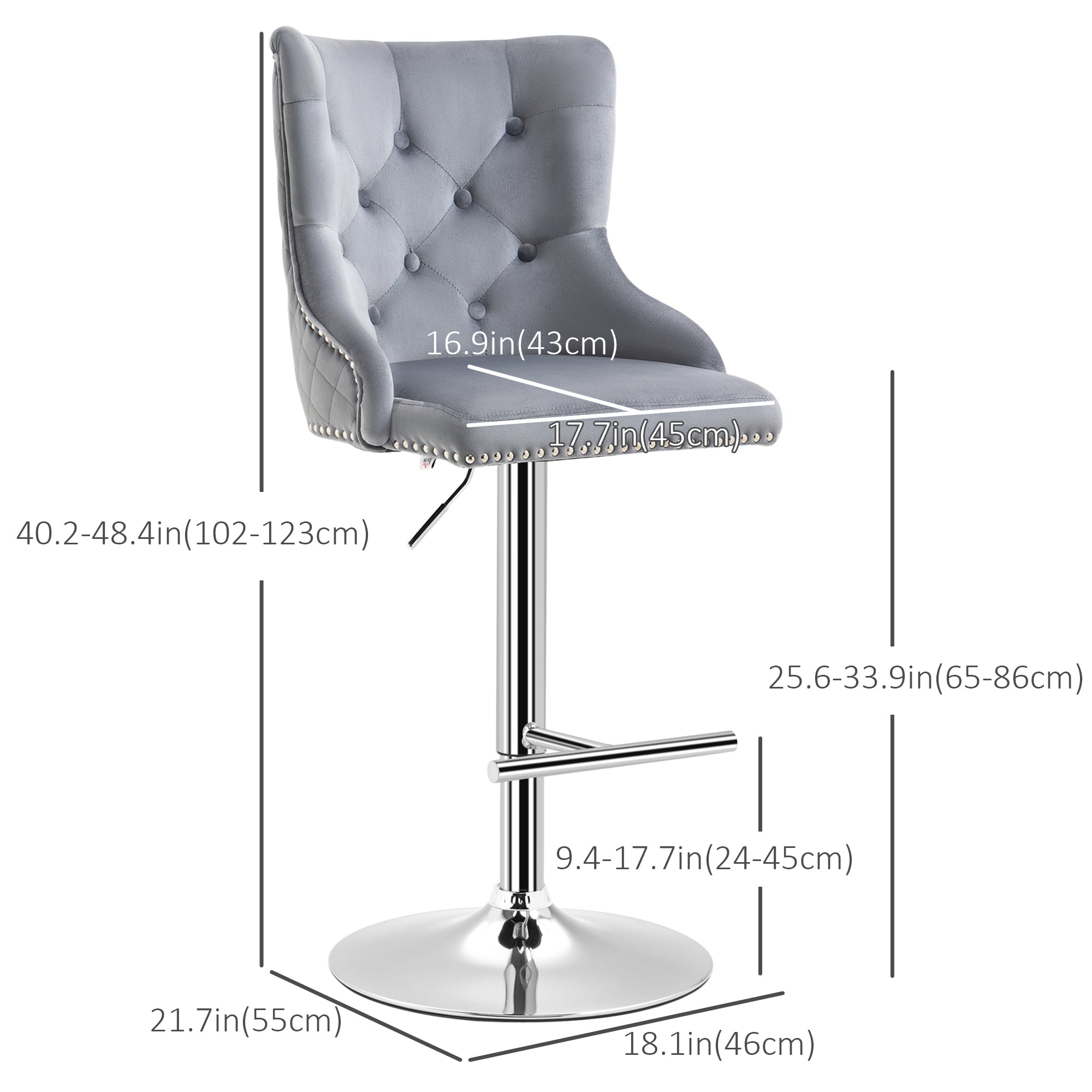 Modern Grey Velvet Swivel Bar Stools - Set of 2-DECOROLALA