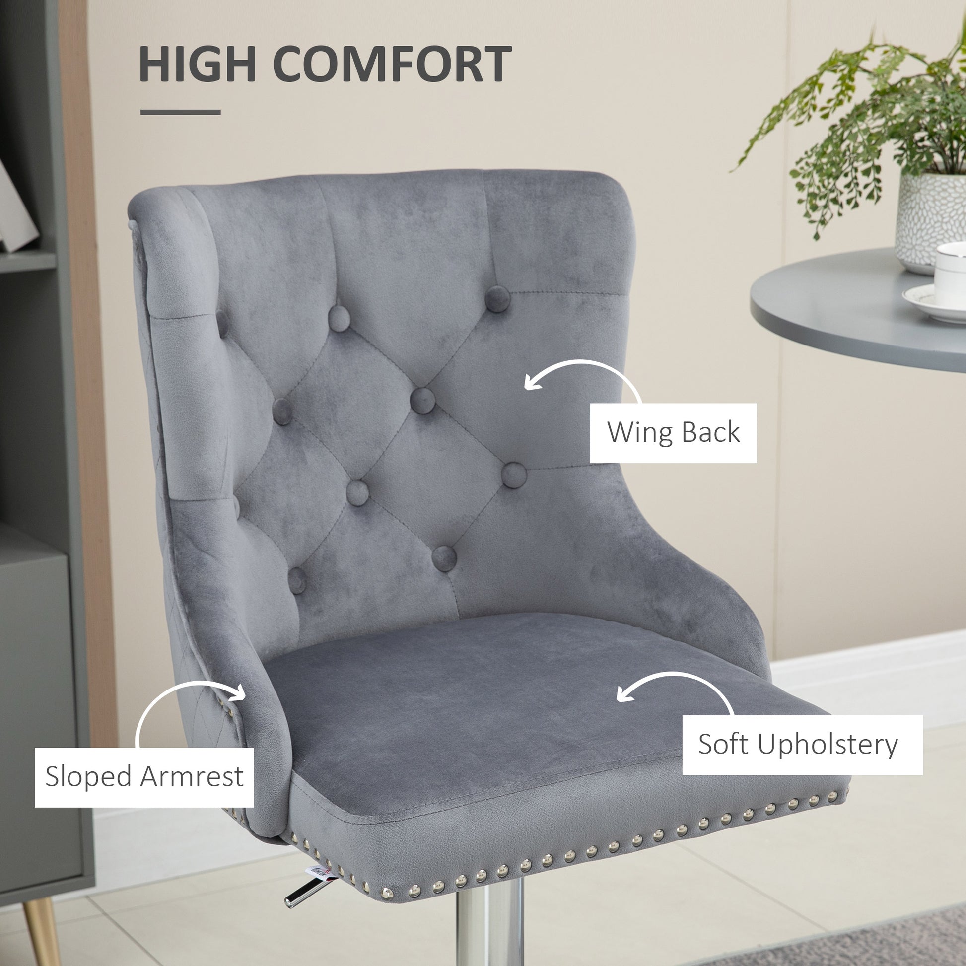 Modern Grey Velvet Swivel Bar Stools - Set of 2-DECOROLALA
