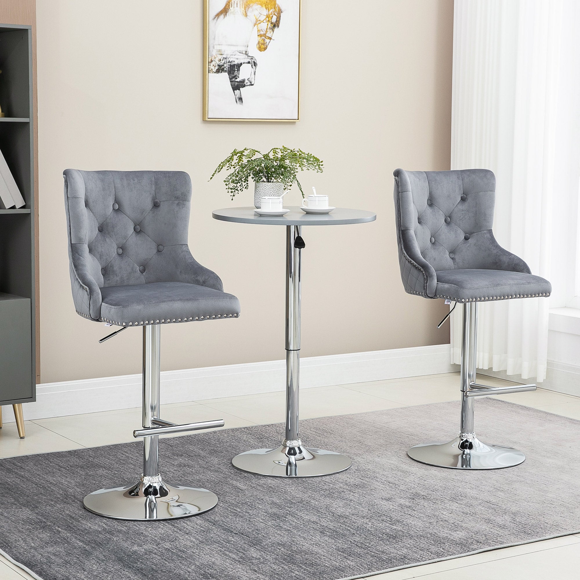 Modern Grey Velvet Swivel Bar Stools - Set of 2-DECOROLALA