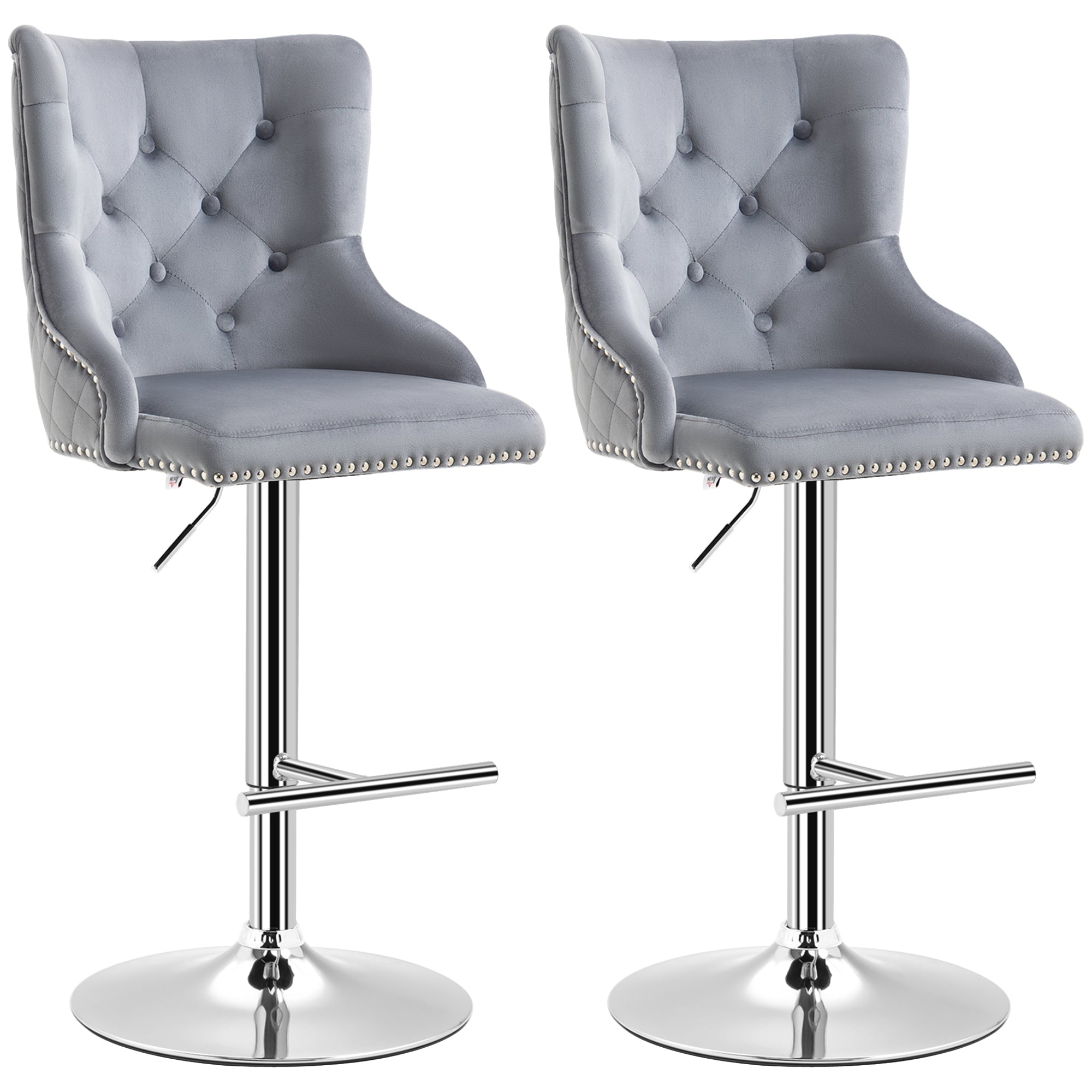Modern Grey Velvet Swivel Bar Stools - Set of 2-DECOROLALA
