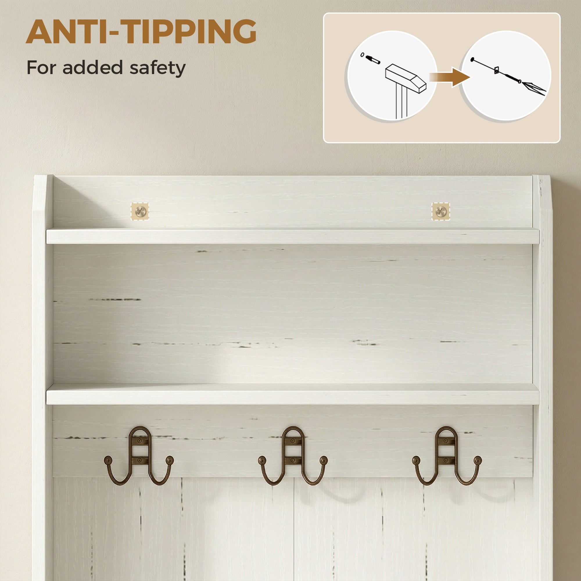 Modern Hall Tree with Shoe Storage Bench, Coat Rack and Shelves, White-Home Furnishings > Storage & Organization > Clothing Storage-DECOROLALA