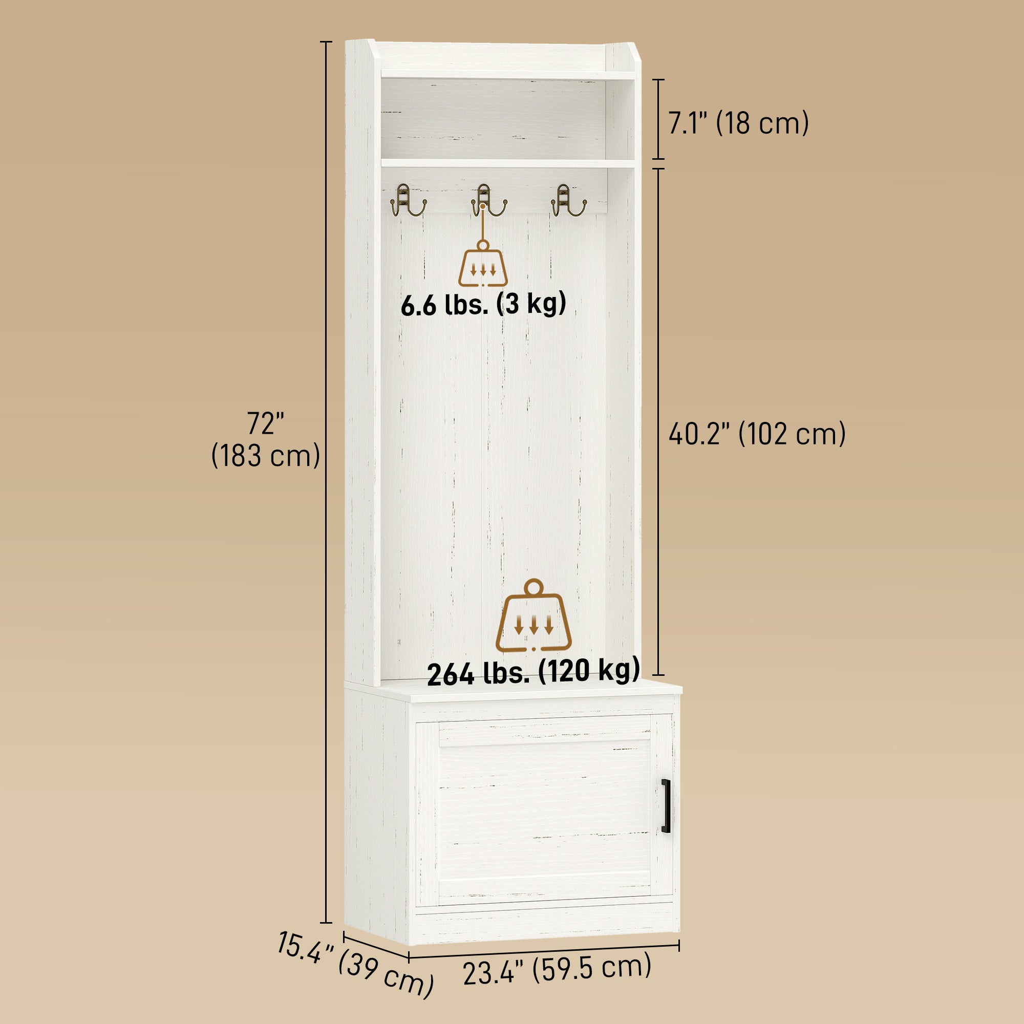 Modern Hall Tree with Shoe Storage Bench - White Wood Grain-Home Furnishings > Storage & Organization > Clothing Storage-DECOROLALA