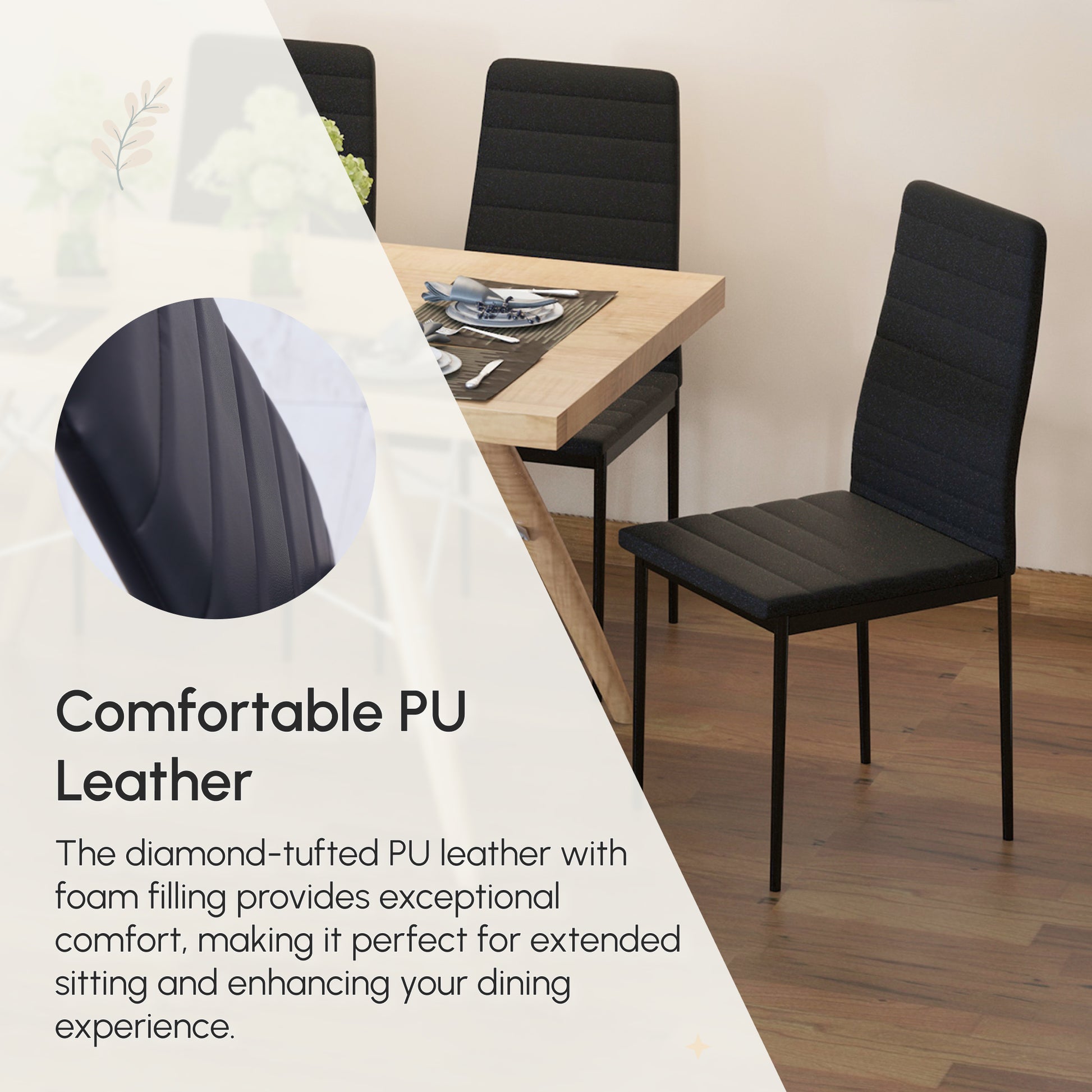 Modern High Back PU Leather Dining Chairs - Black, Set of 4-Home Furnishings > Kitchen & Dining Furniture > Dining Chairs-DECOROLALA