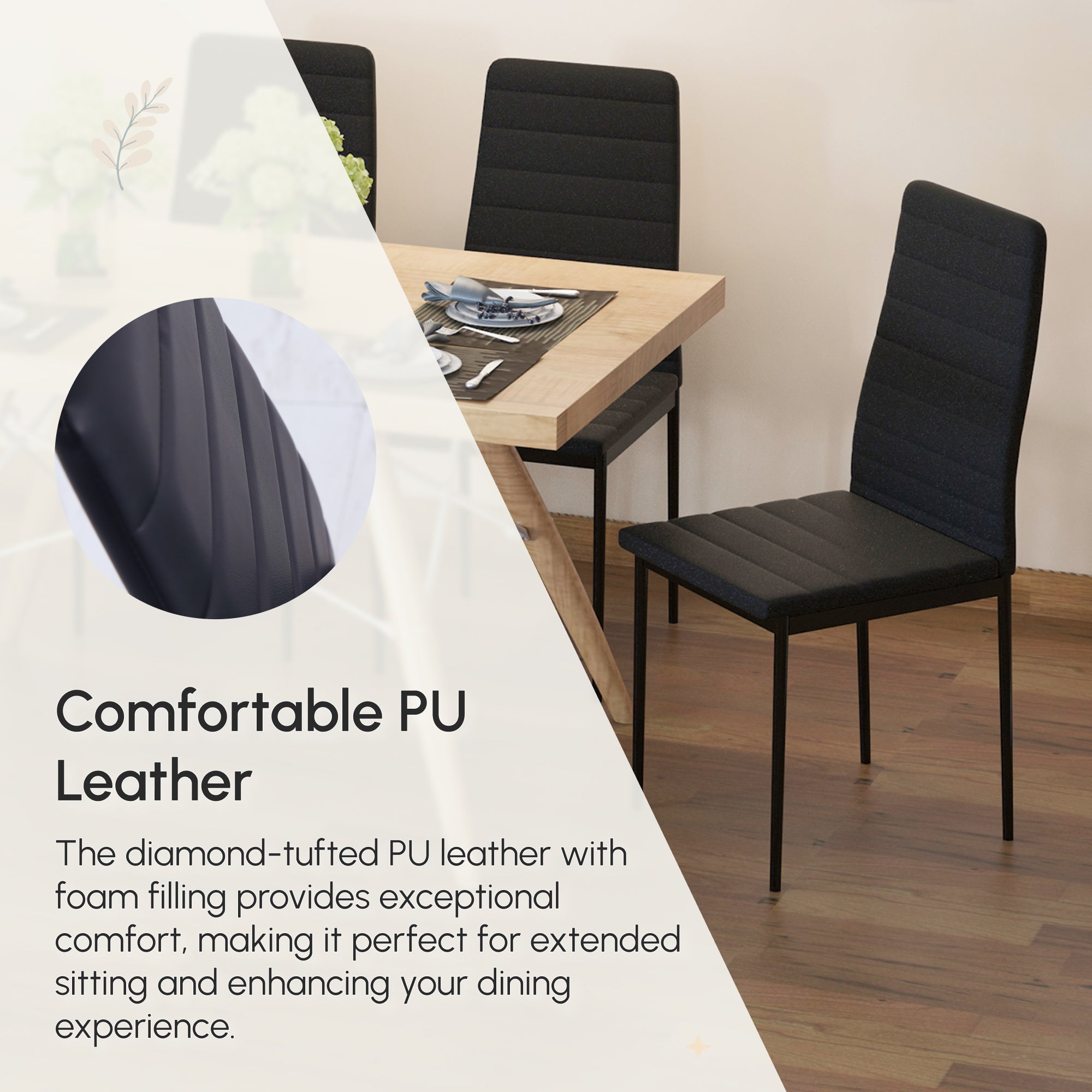 Modern High Back PU Leather Dining Chairs - Black, Set of 4-Home Furnishings > Kitchen & Dining Furniture > Dining Chairs-DECOROLALA