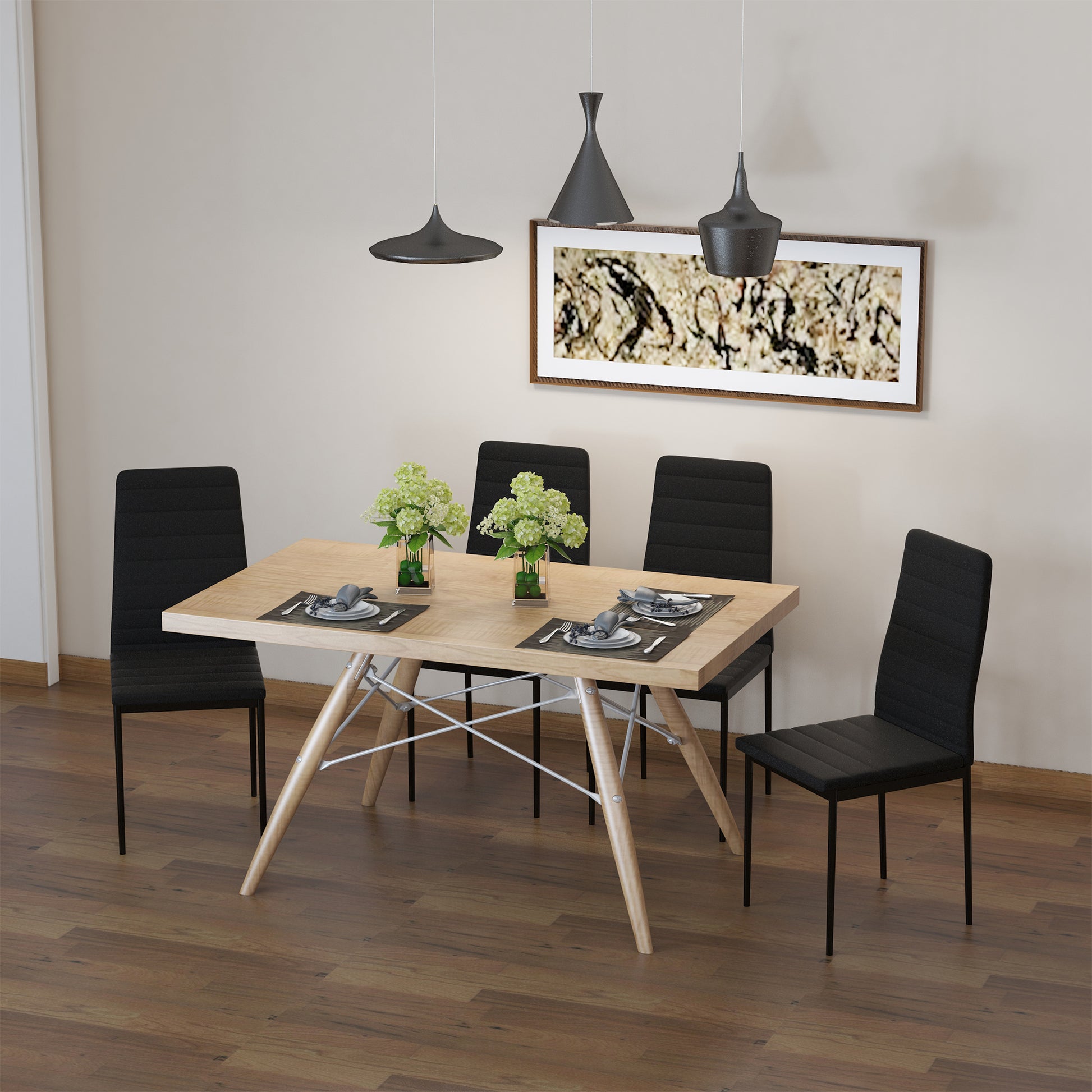 Modern High Back PU Leather Dining Chairs - Black, Set of 4-Home Furnishings > Kitchen & Dining Furniture > Dining Chairs-DECOROLALA