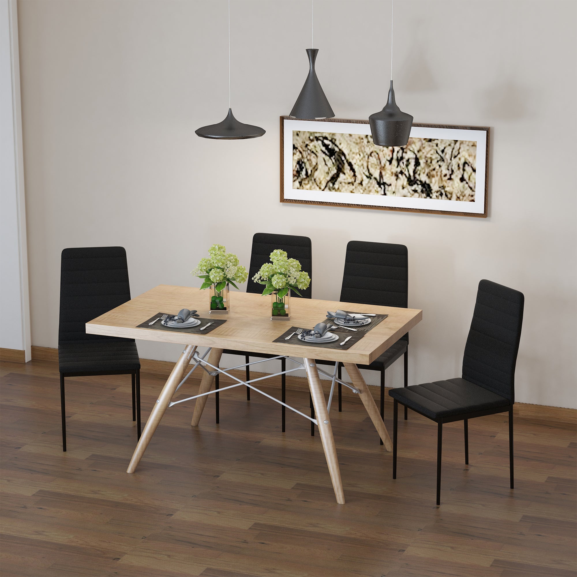 Modern High Back PU Leather Dining Chairs - Black, Set of 4-Home Furnishings > Kitchen & Dining Furniture > Dining Chairs-DECOROLALA