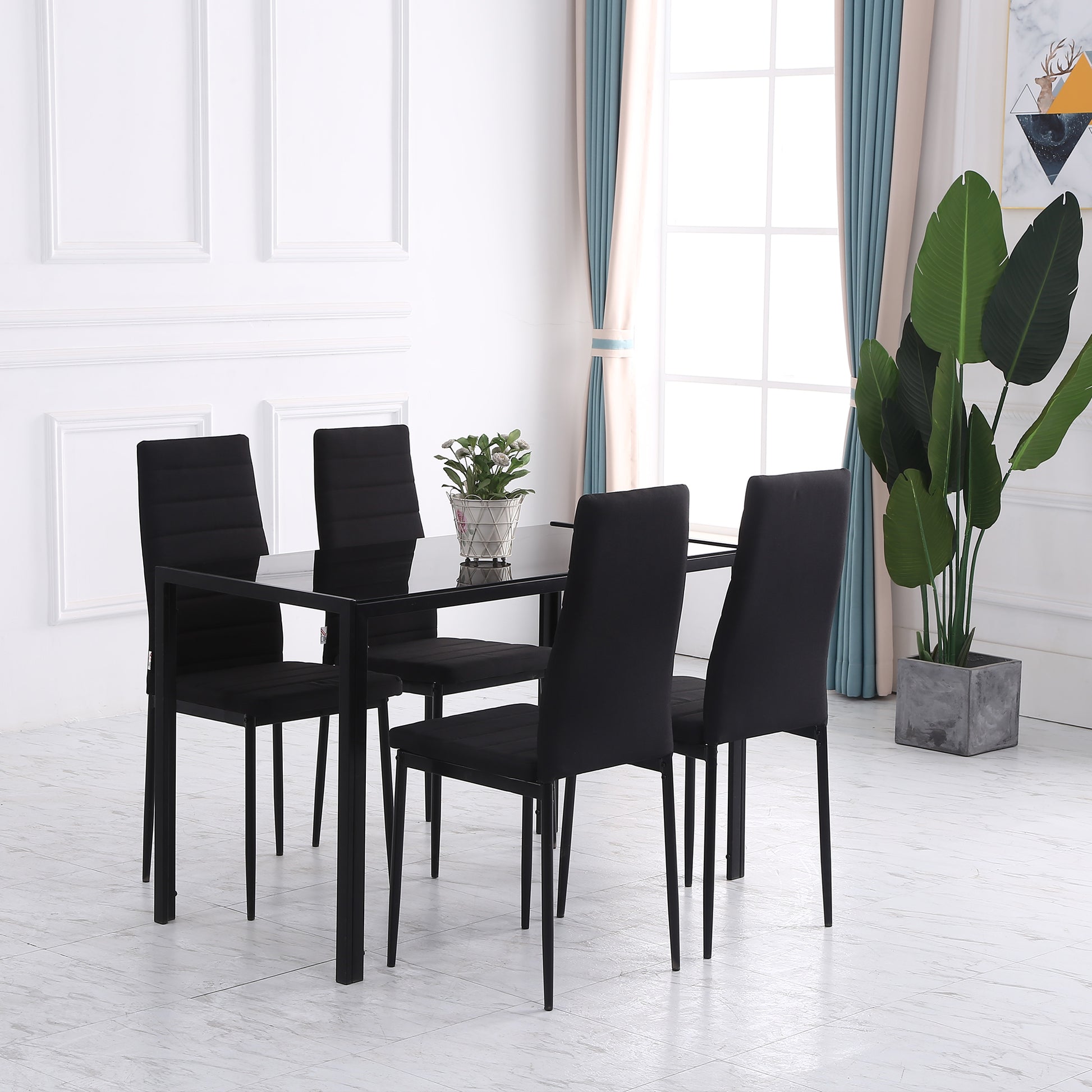 Modern High Back PU Leather Dining Chairs - Black, Set of 4-Home Furnishings > Kitchen & Dining Furniture > Dining Chairs-DECOROLALA