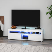 Modern High Gloss White TV Stand with LED Lights, Storage, 55" Max-TV Stands-DECOROLALA