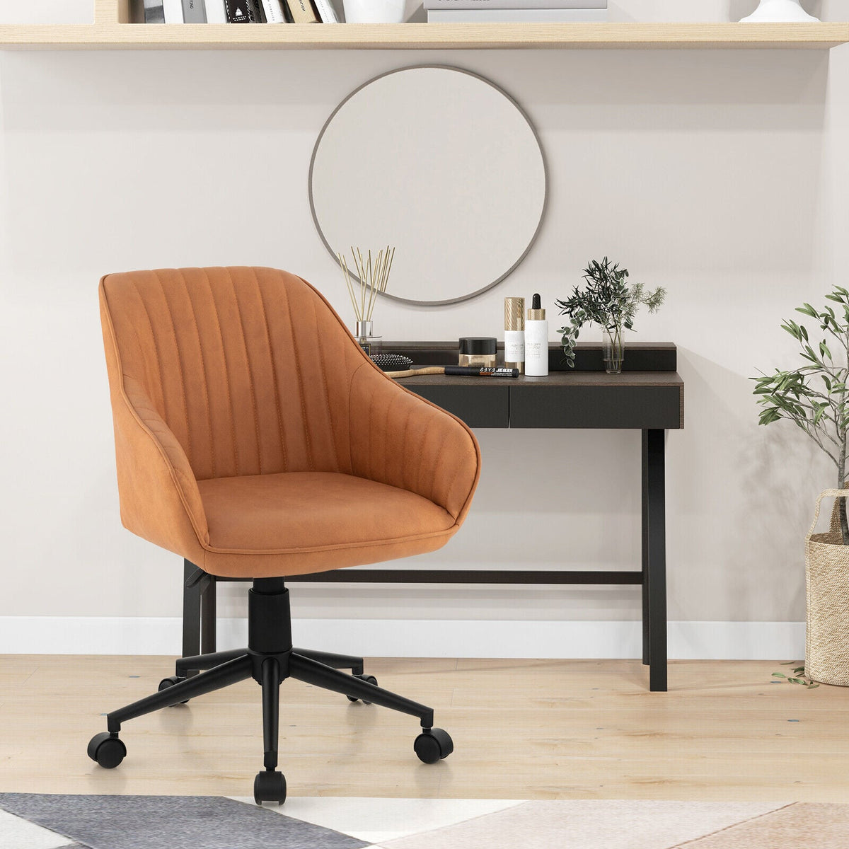 Modern Home Office Chair with Curved Backrest and Comfortable Armrests-Brown-Office Leisure Chairs-DECOROLALA