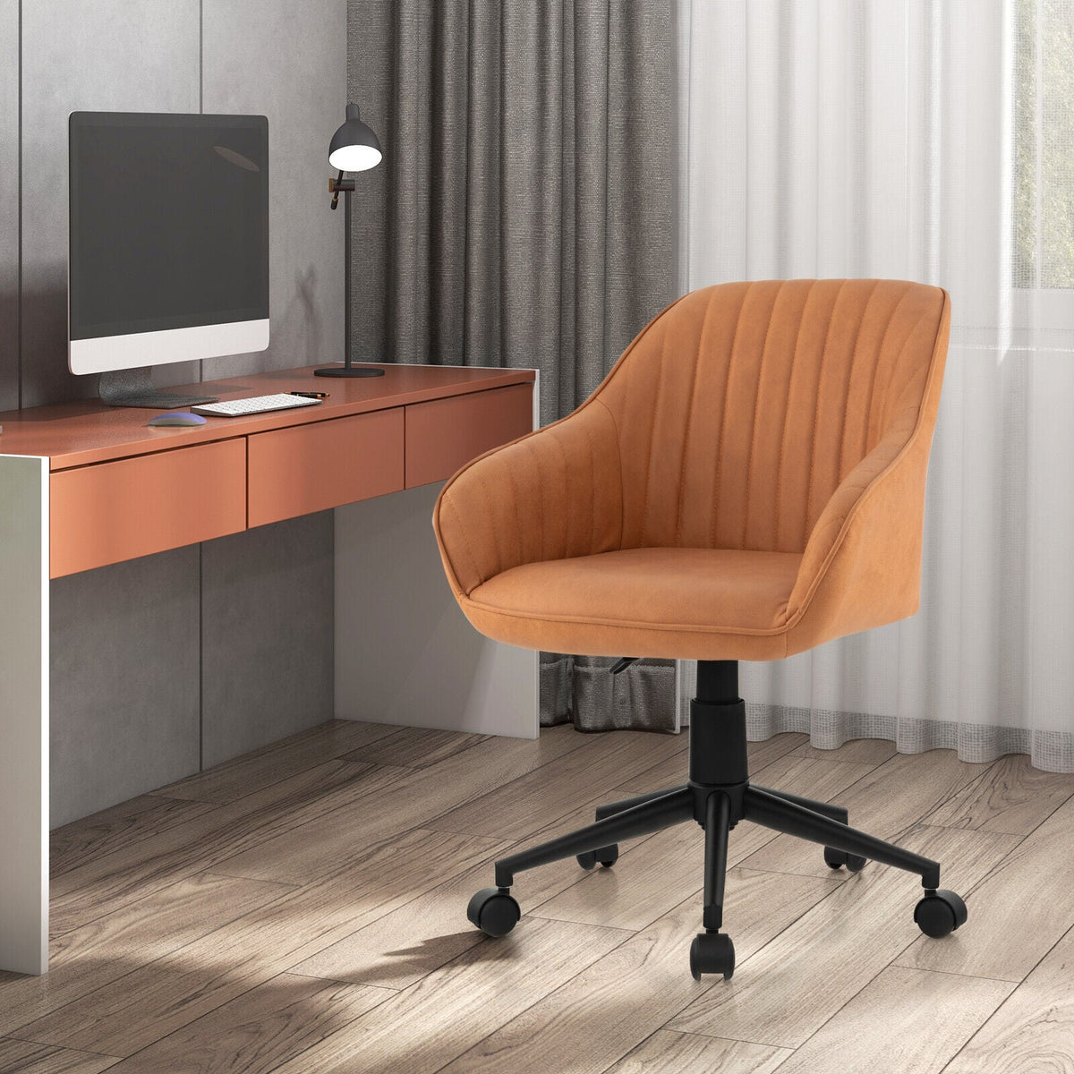 Modern Home Office Chair with Curved Backrest and Comfortable Armrests-Brown-Office Leisure Chairs-DECOROLALA