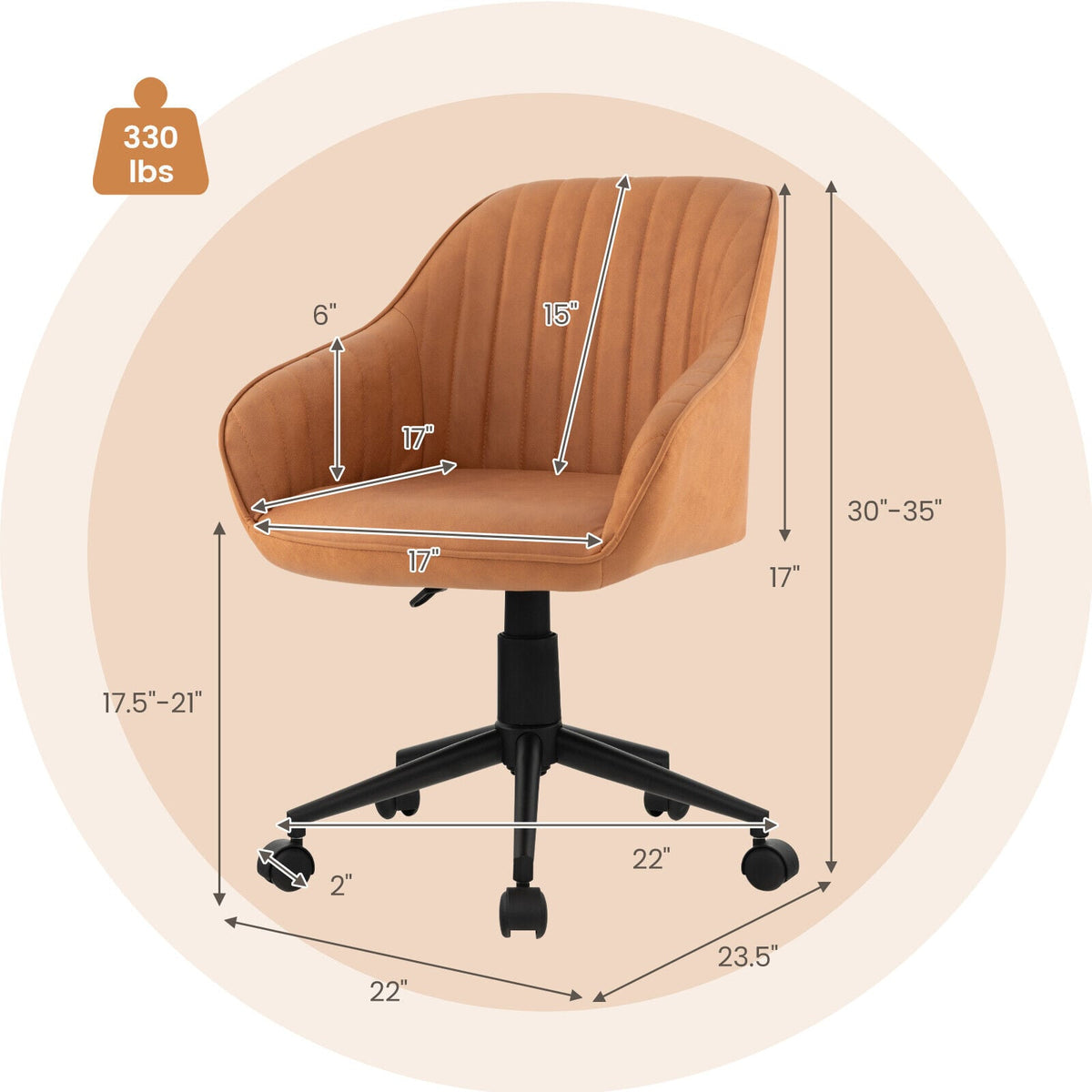 Modern Home Office Chair with Curved Backrest and Comfortable Armrests-Brown-Office Leisure Chairs-DECOROLALA