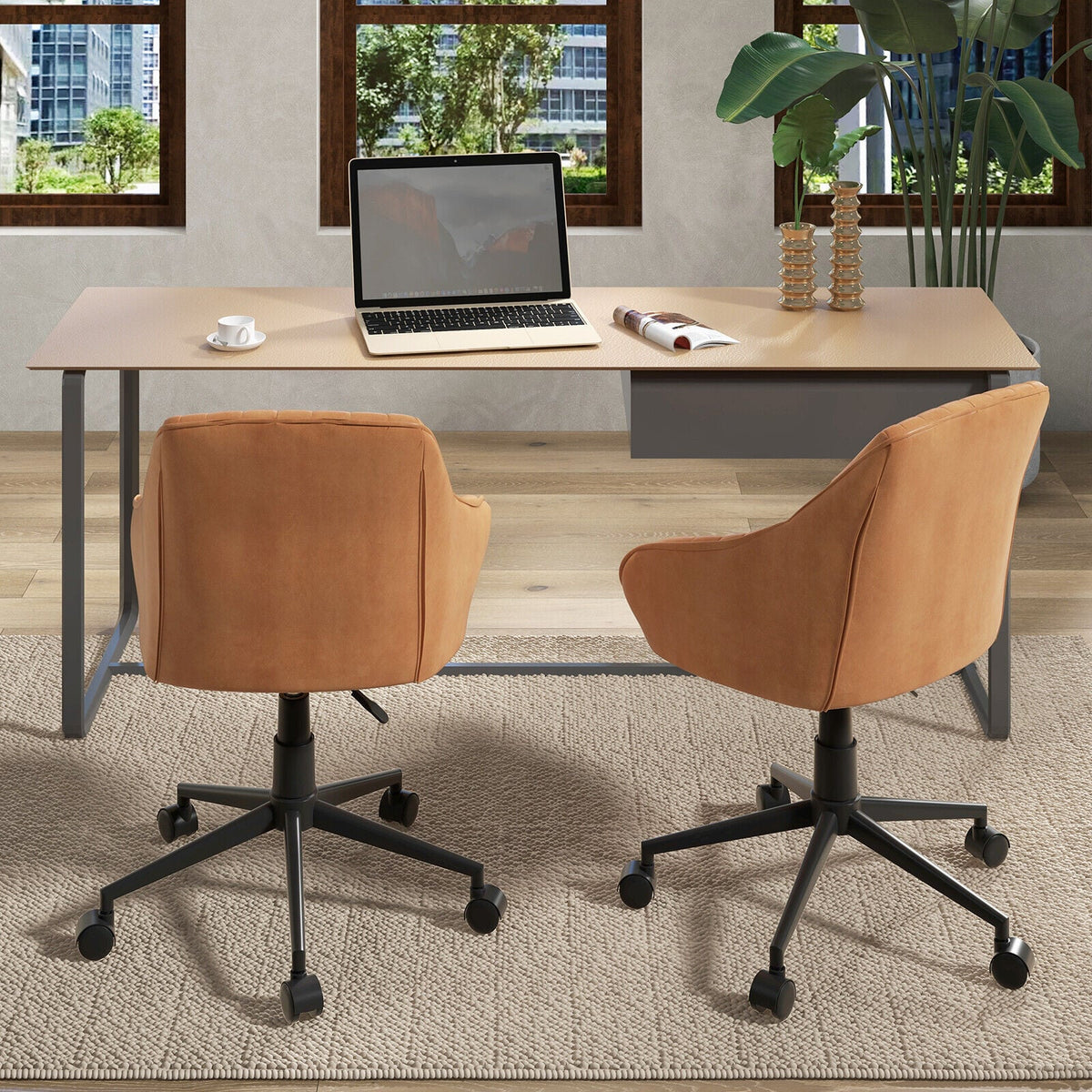 Modern Home Office Chair with Curved Backrest and Comfortable Armrests-Brown-Office Leisure Chairs-DECOROLALA