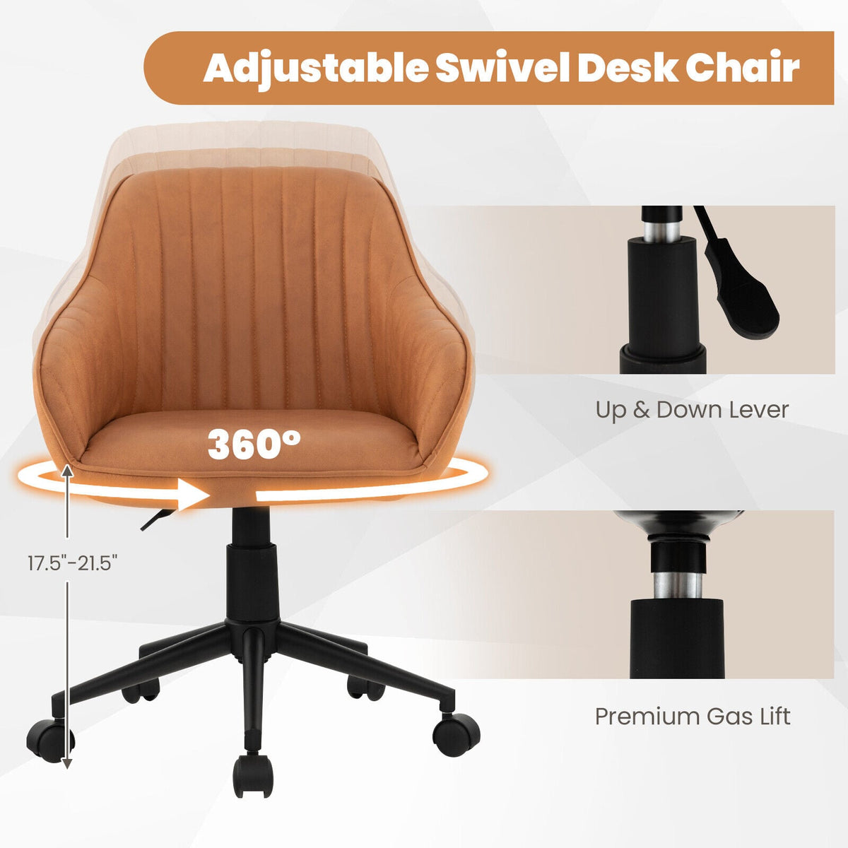 Modern Home Office Chair with Curved Backrest and Comfortable Armrests-Brown-Office Leisure Chairs-DECOROLALA