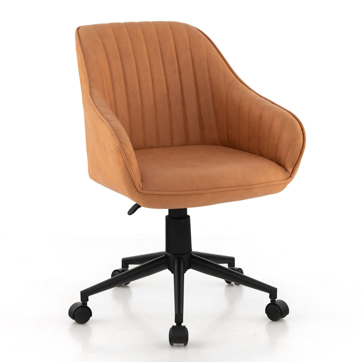 Modern Home Office Chair with Curved Backrest and Comfortable Armrests-Brown-Office Leisure Chairs-DECOROLALA