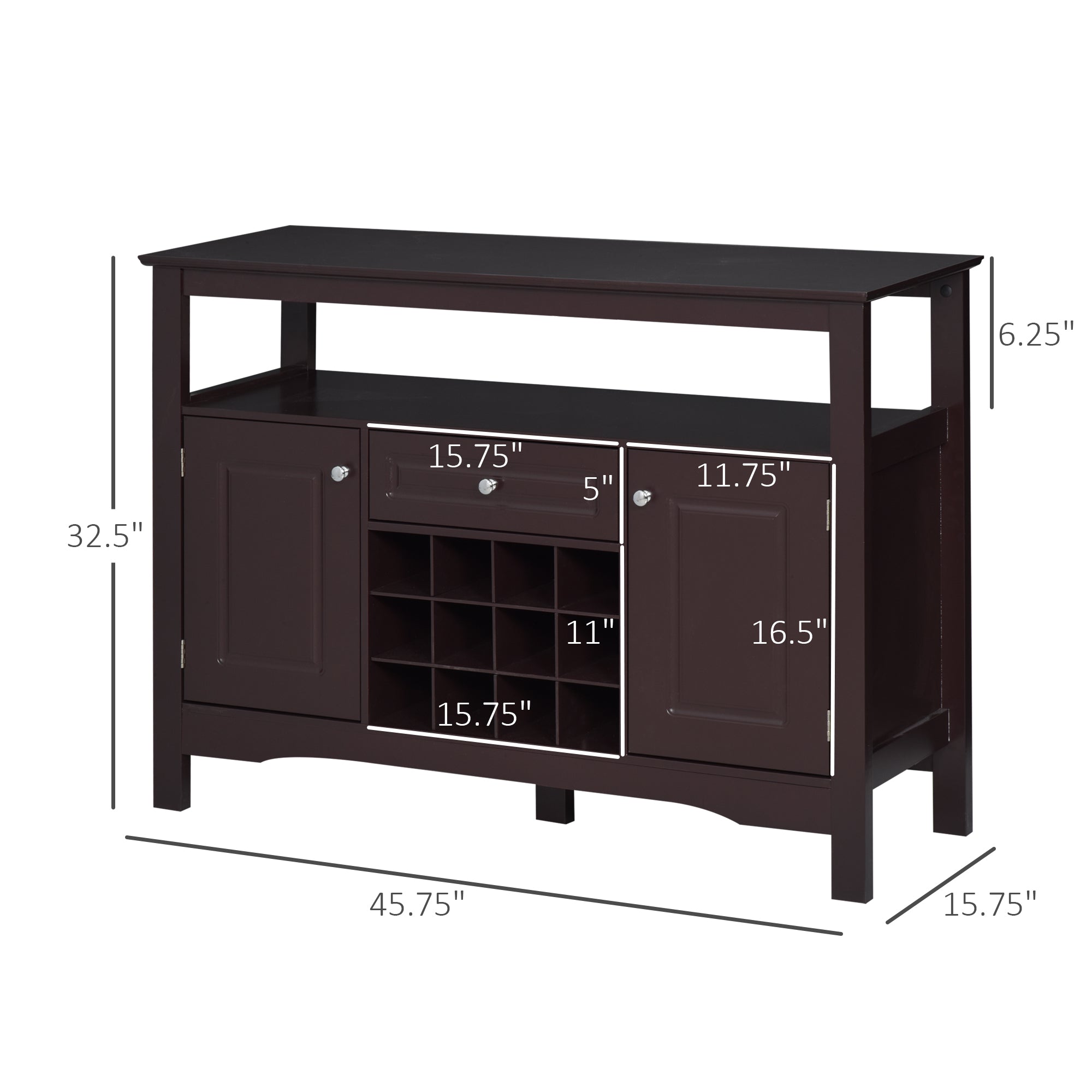 Modern Kitchen Buffet Cabinet - 12-Bottle Wine Rack Espresso-DECOROLALA