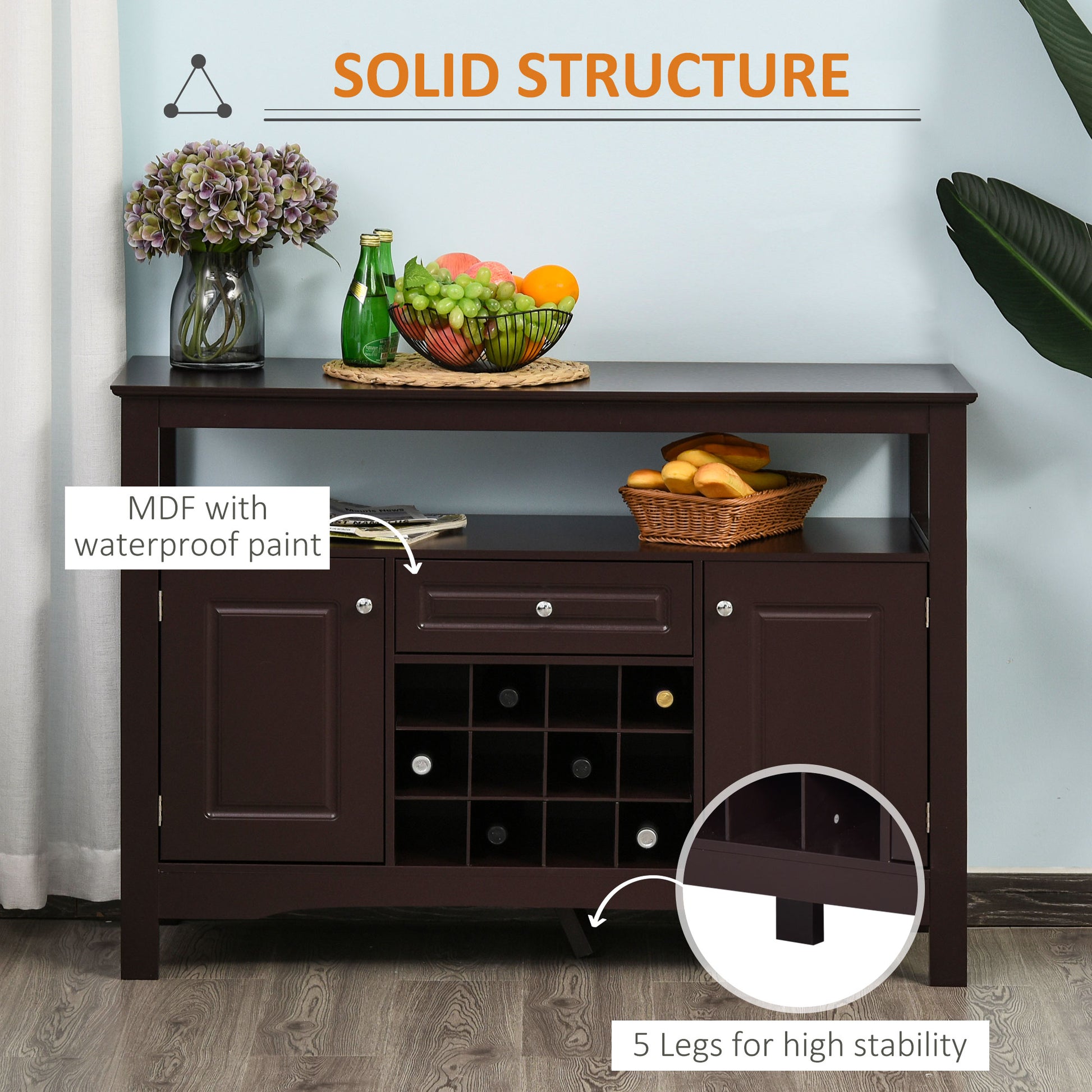 Modern Kitchen Buffet Cabinet - 12-Bottle Wine Rack Espresso-DECOROLALA