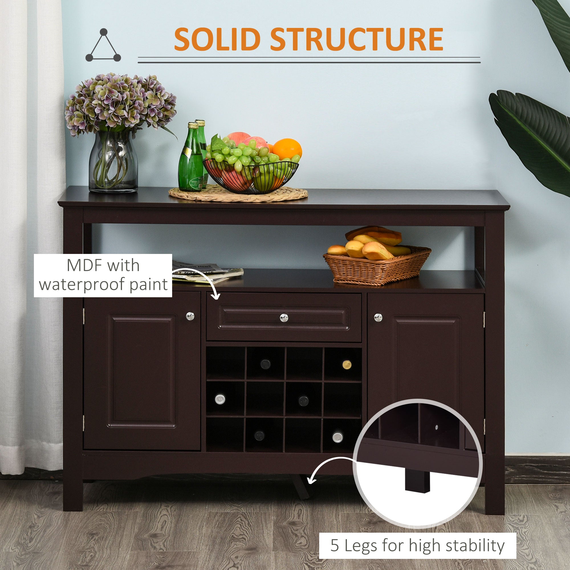 Modern Kitchen Buffet Cabinet - 12-Bottle Wine Rack Espresso-DECOROLALA