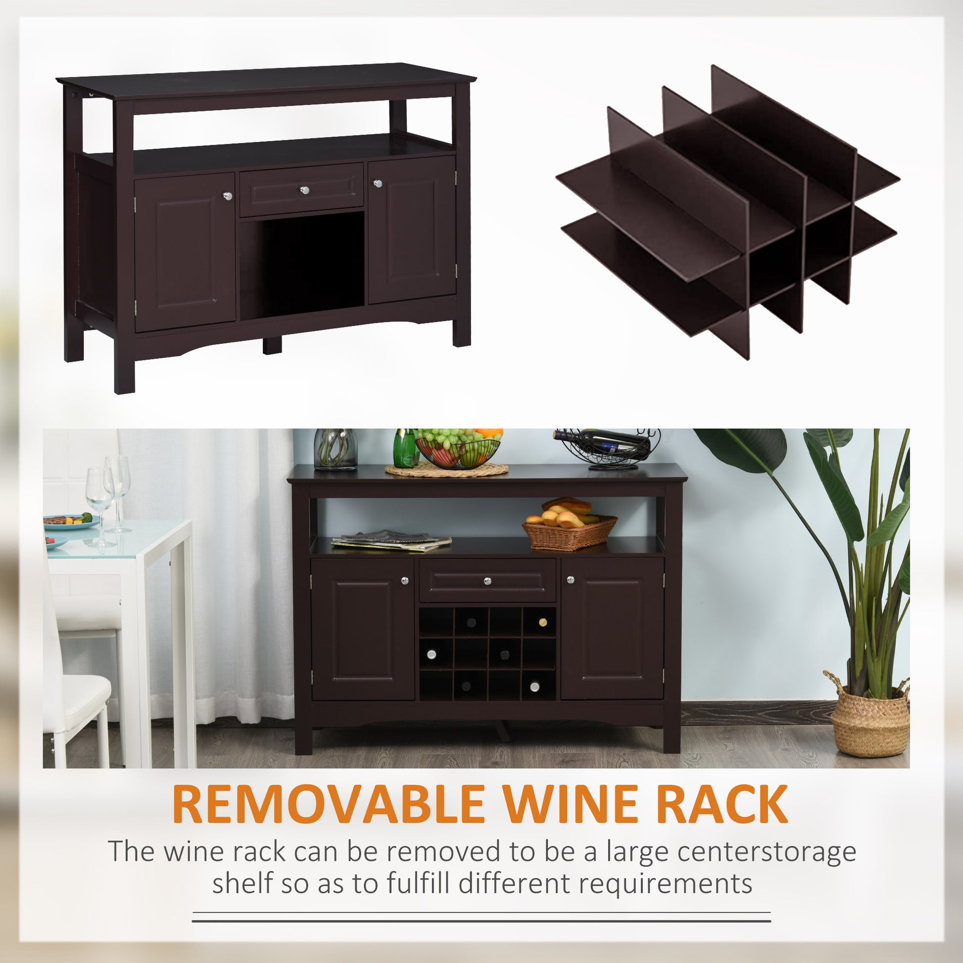 Modern Kitchen Buffet Cabinet - 12-Bottle Wine Rack Espresso-DECOROLALA