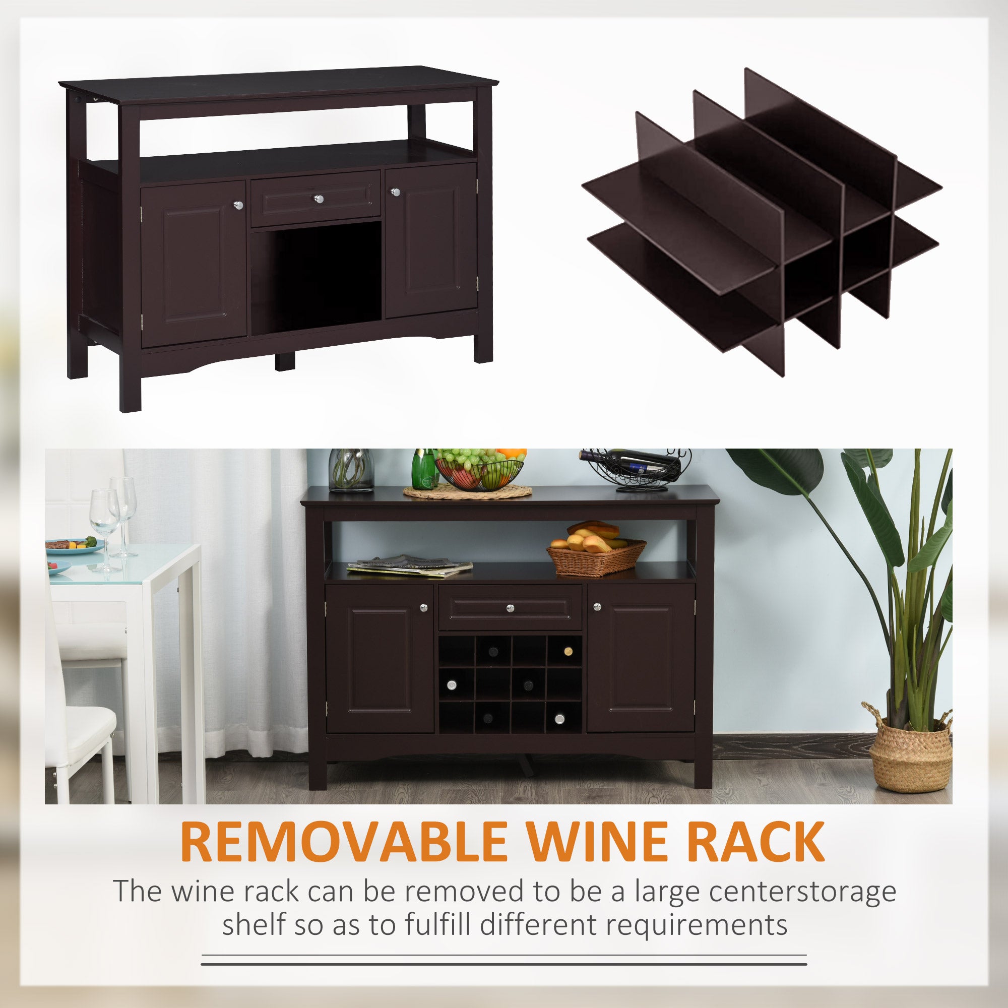 Modern Kitchen Buffet Cabinet - 12-Bottle Wine Rack Espresso-DECOROLALA
