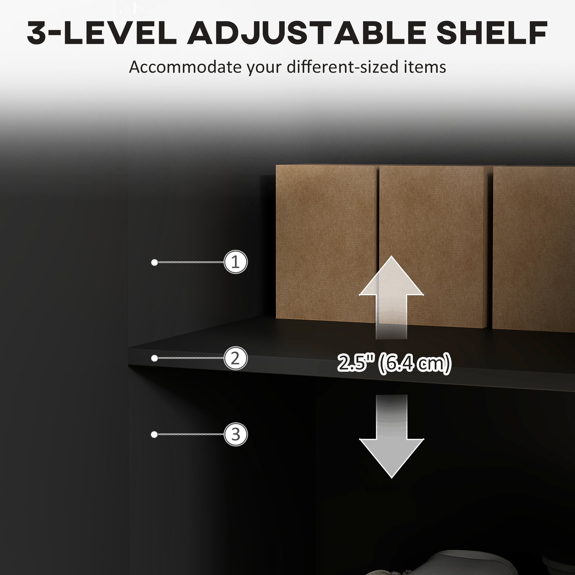 Modern Kitchen Cabinet, Black, Adjustable Shelves, 2-Tier Buffet-DECOROLALA