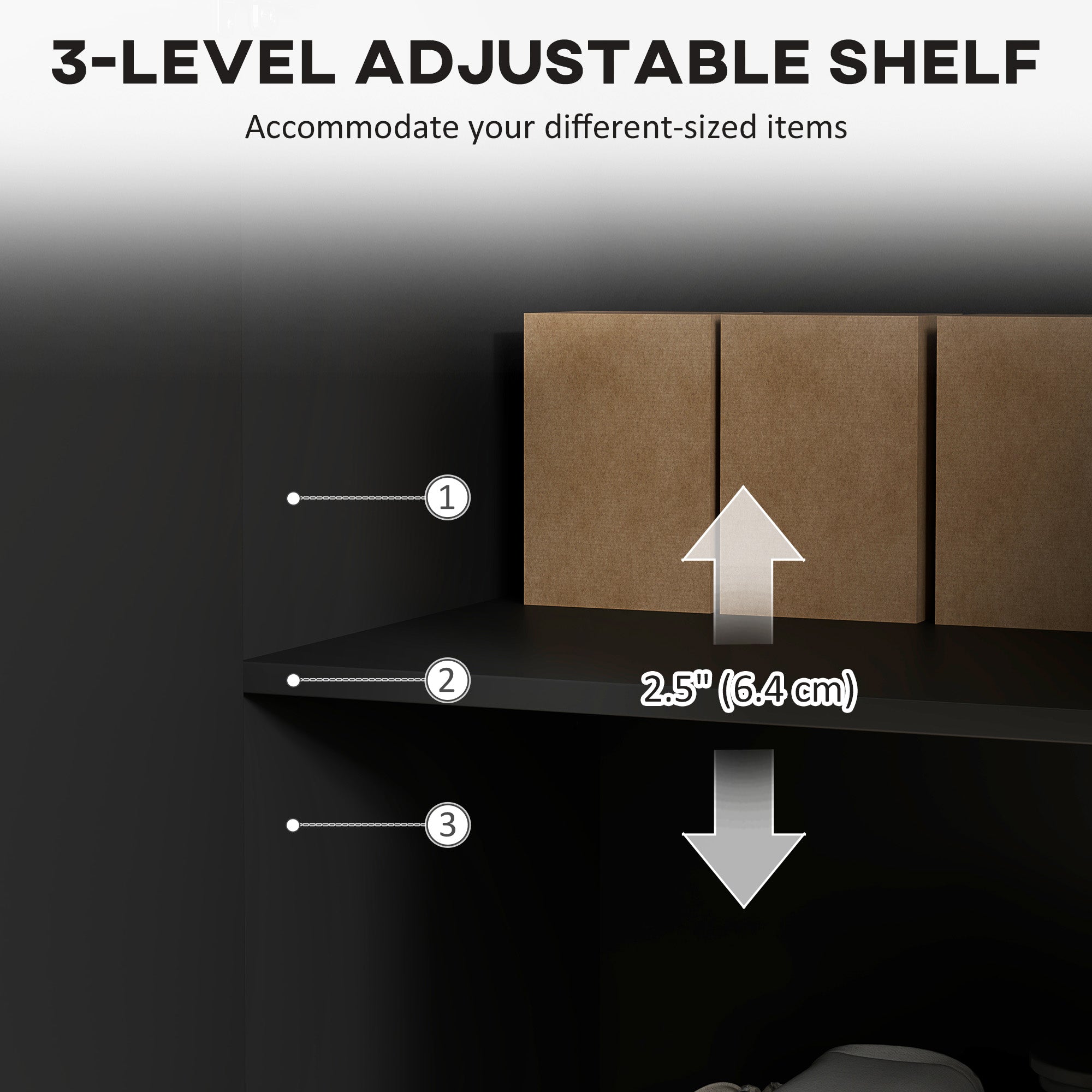 Modern Kitchen Cabinet, Black, Adjustable Shelves, 2-Tier Buffet-DECOROLALA