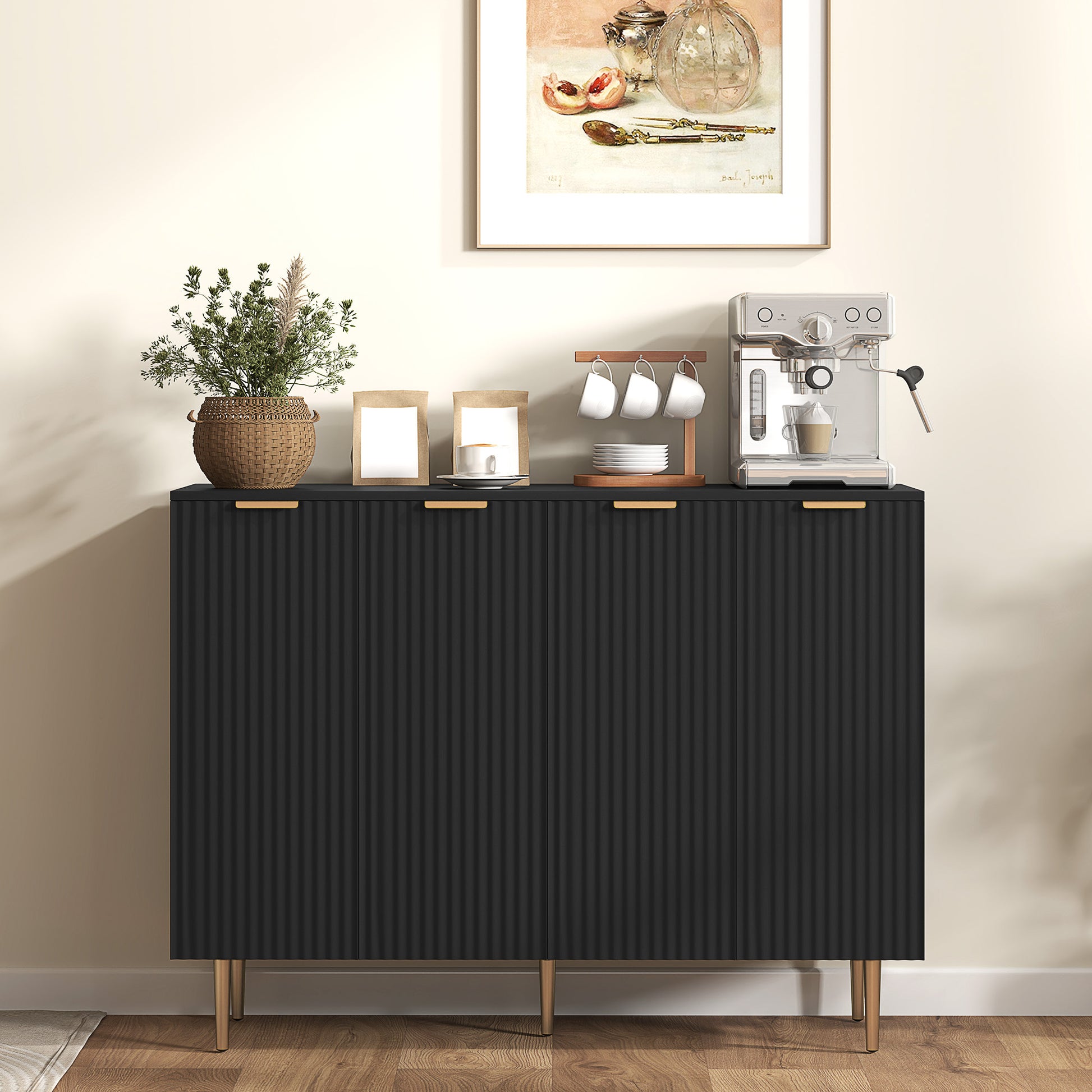 Modern Kitchen Cabinet, Black, Adjustable Shelves, 2-Tier Buffet-DECOROLALA
