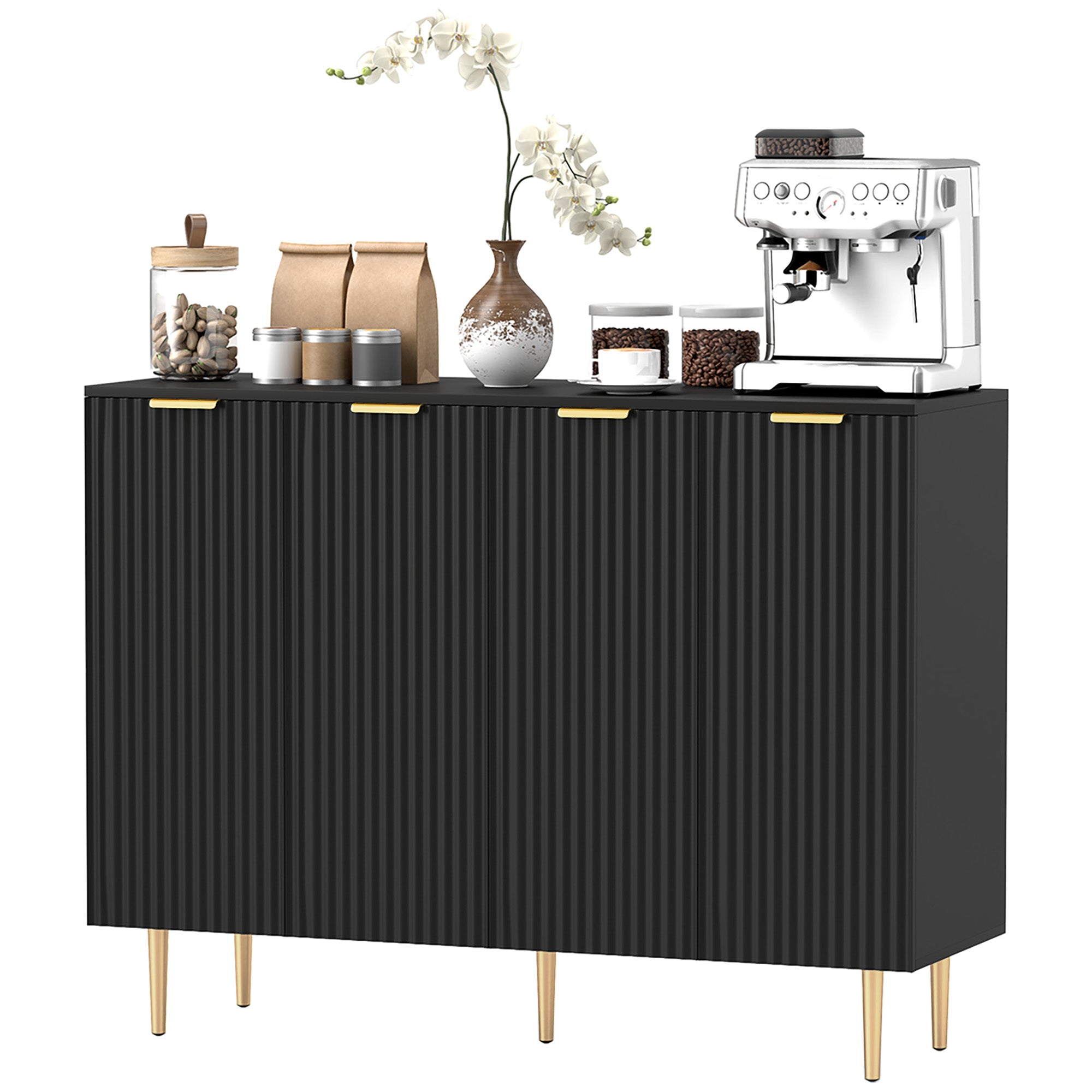 Modern Kitchen Cabinet, Black, Adjustable Shelves, 2-Tier Buffet-DECOROLALA
