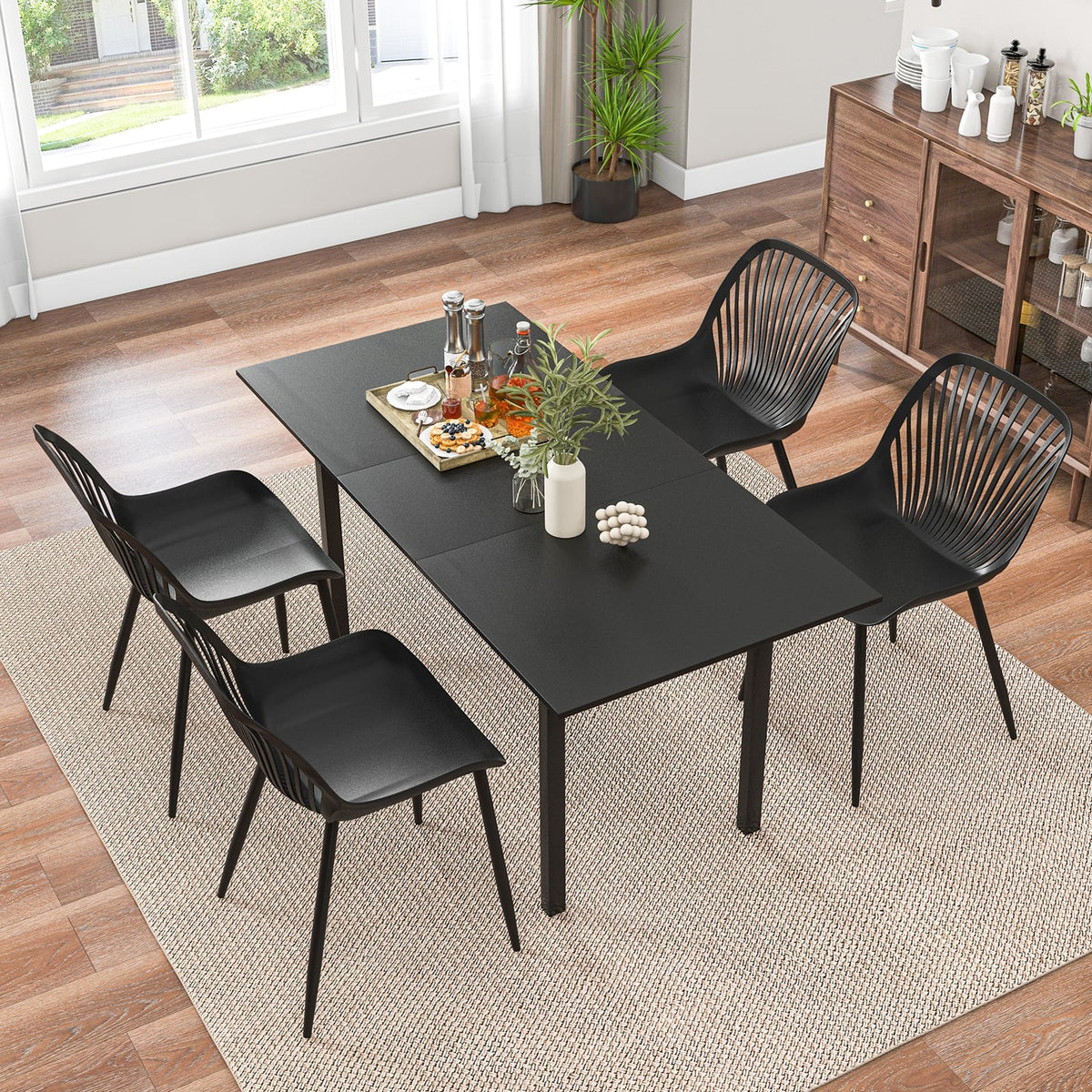 Modern Kitchen Chairs with Metal Legs Cutout Backrest Curved Seat for Dining Room Home Office-Black-Dining Chairs-DECOROLALA