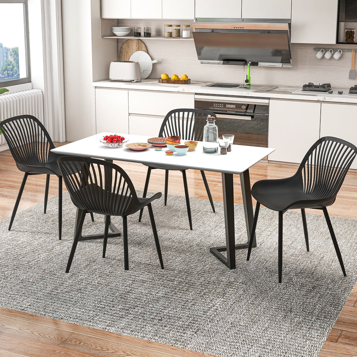 Modern Kitchen Chairs with Metal Legs Cutout Backrest Curved Seat for Dining Room Home Office-Black-Dining Chairs-DECOROLALA