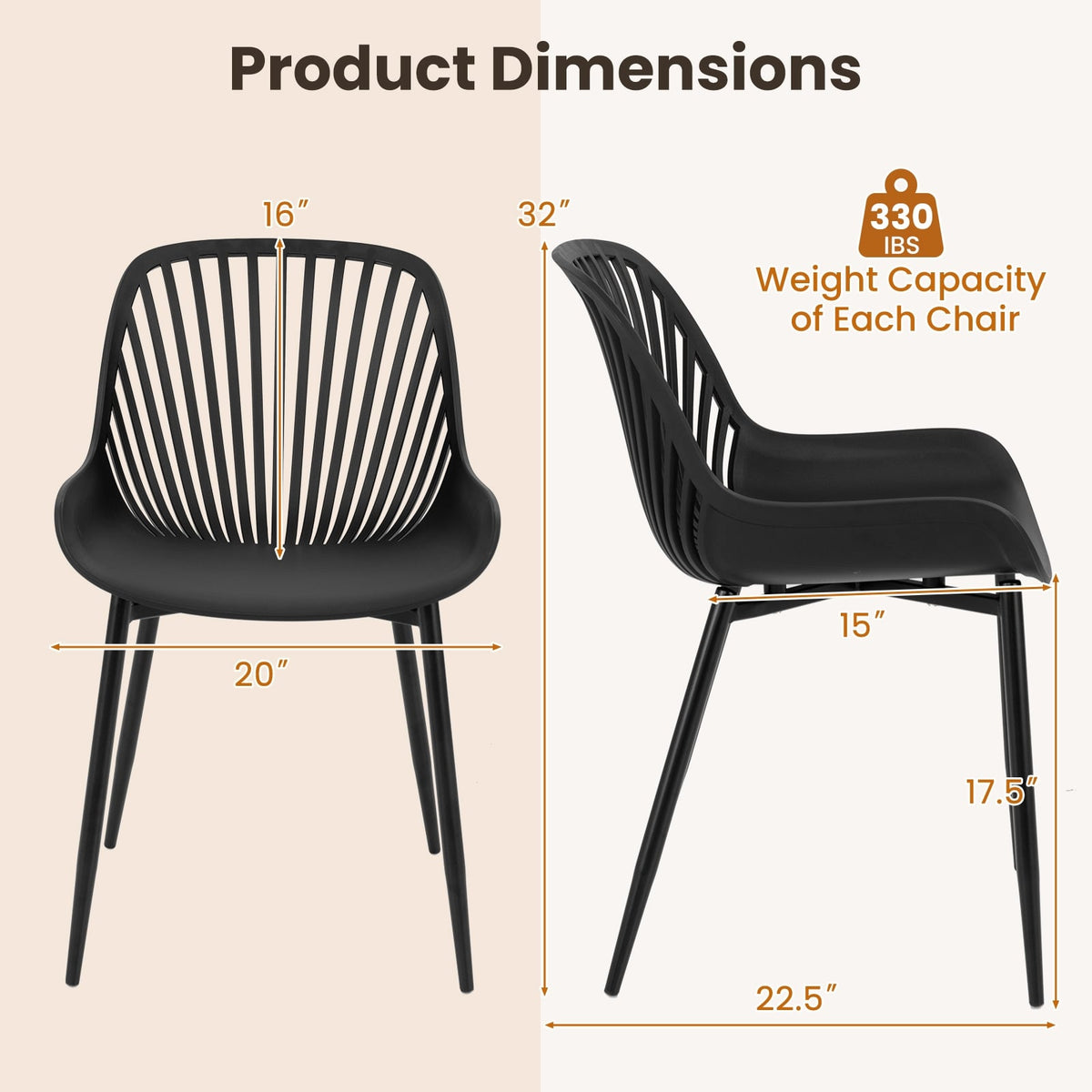 Modern Kitchen Chairs with Metal Legs Cutout Backrest Curved Seat for Dining Room Home Office-Black-Dining Chairs-DECOROLALA